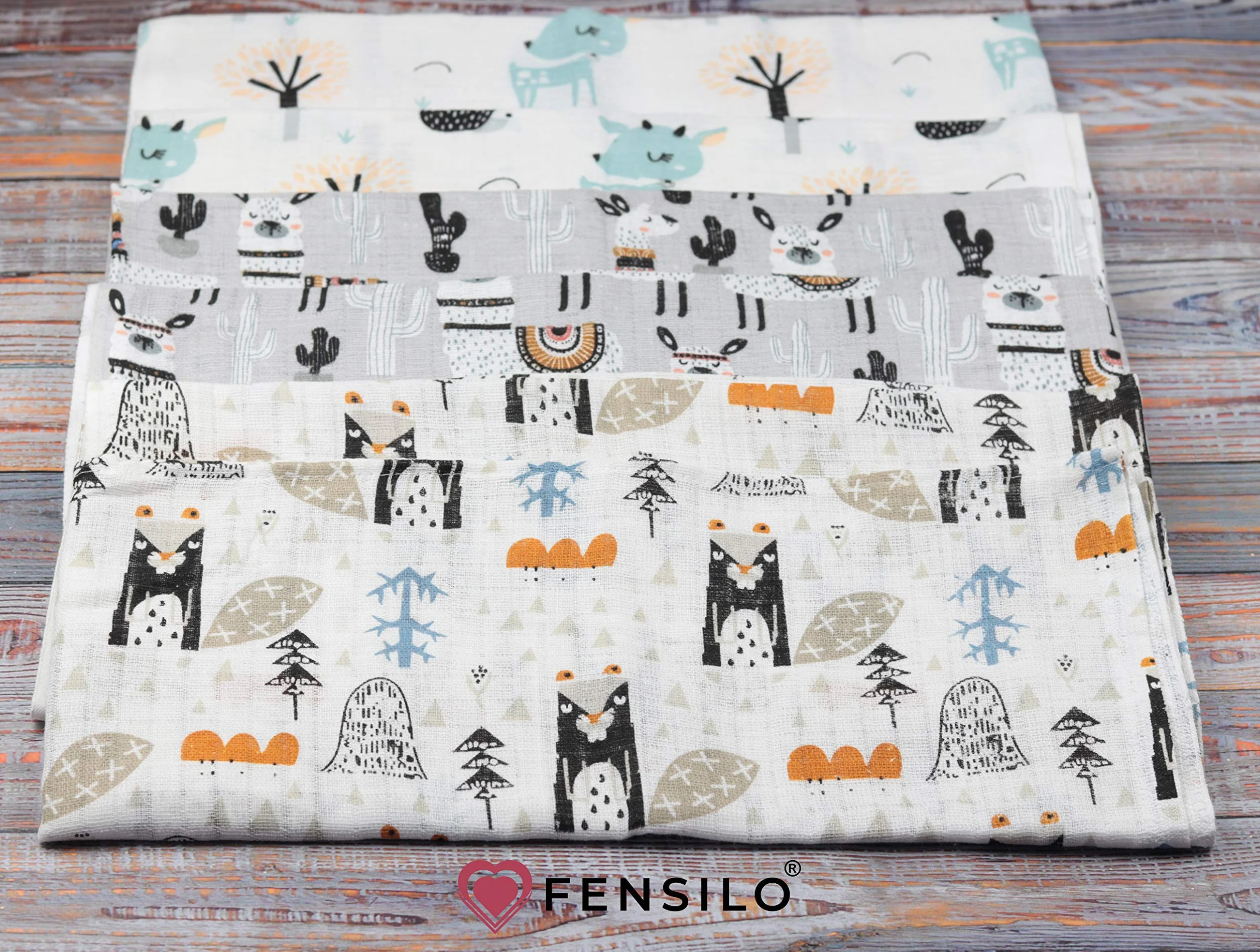 Neonato Mussola Pacco da 6 70x80cm Grigio Animali Bimbo e Bimba OEKO-TEX STANDARD 100
