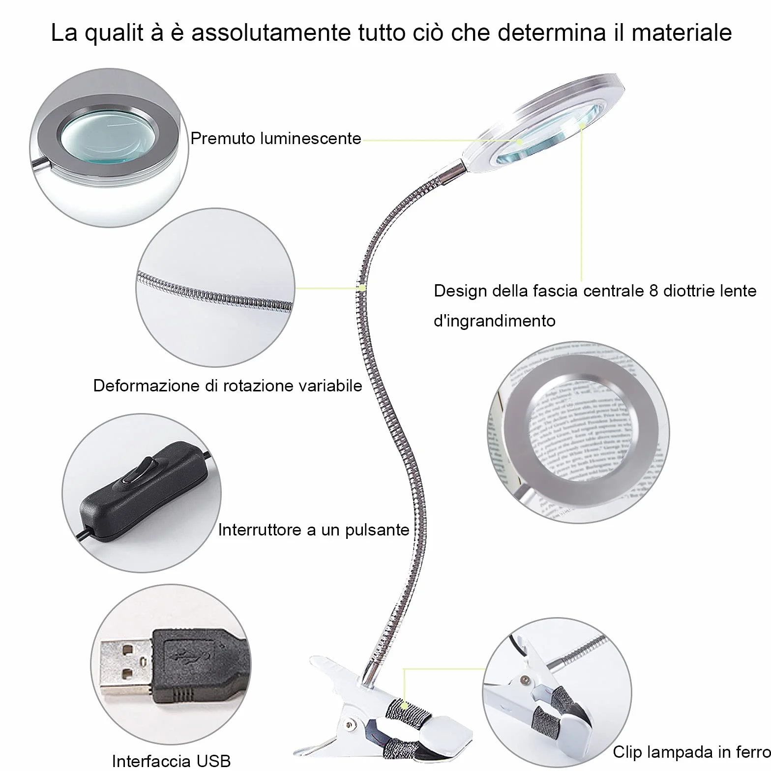 Lampada con Lente Ingrandimento, Lampada Estetista da Tavolo Dimmerabile LED USB con Pinza di Cigno Flessibile per Trucco Tattoo Nail Art Bellezza [Classe di efficienza energetica A+]