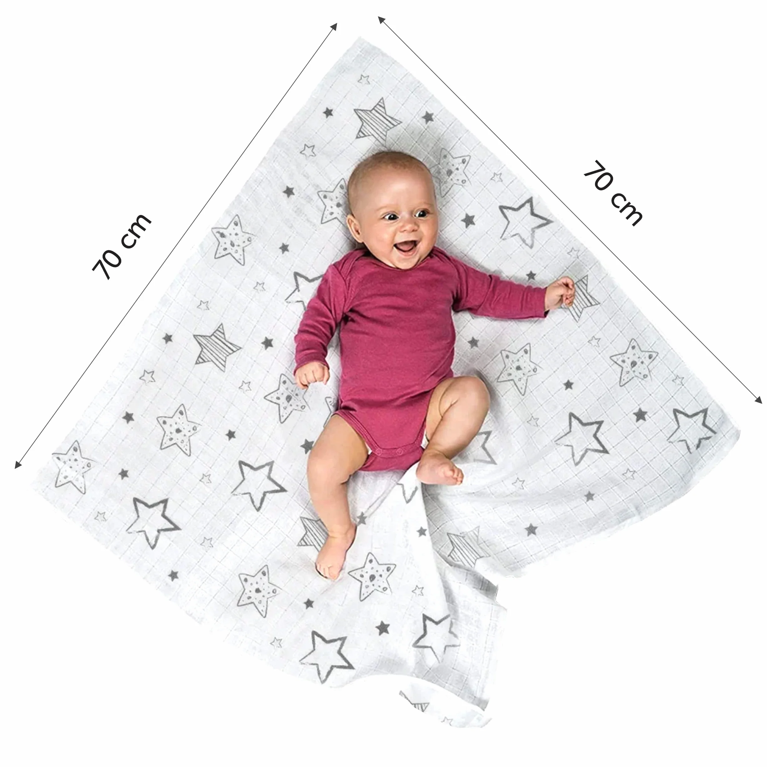 Teli Mussola Neonato 70x70 cm 4 Pezzi Oeko-Tex Standard 100 Stelle Grigio
