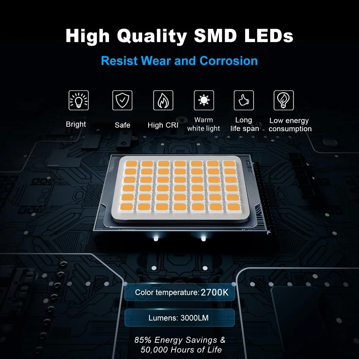 MEIKEE Faretto LED da Esterno, 35W, 3000LM, Faretti a LED per Esterni Impermeabile IP66, Potenti luci 42 LED Interna ed Esterna 2700K Bianco Caldo Per Giardino Cortile Garage Piazza - 2 Pezzi