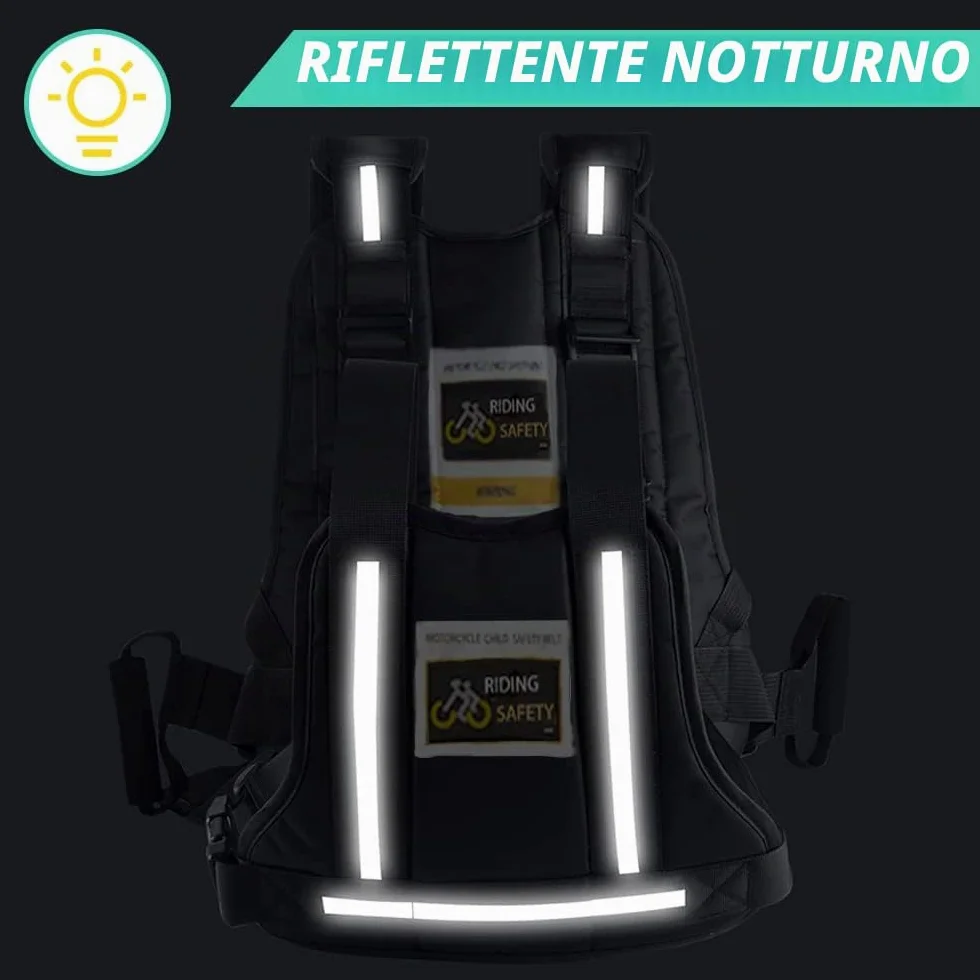 Jolik Imbracatura Moto Bambini Regolabile con Manici Riflettente Nero
