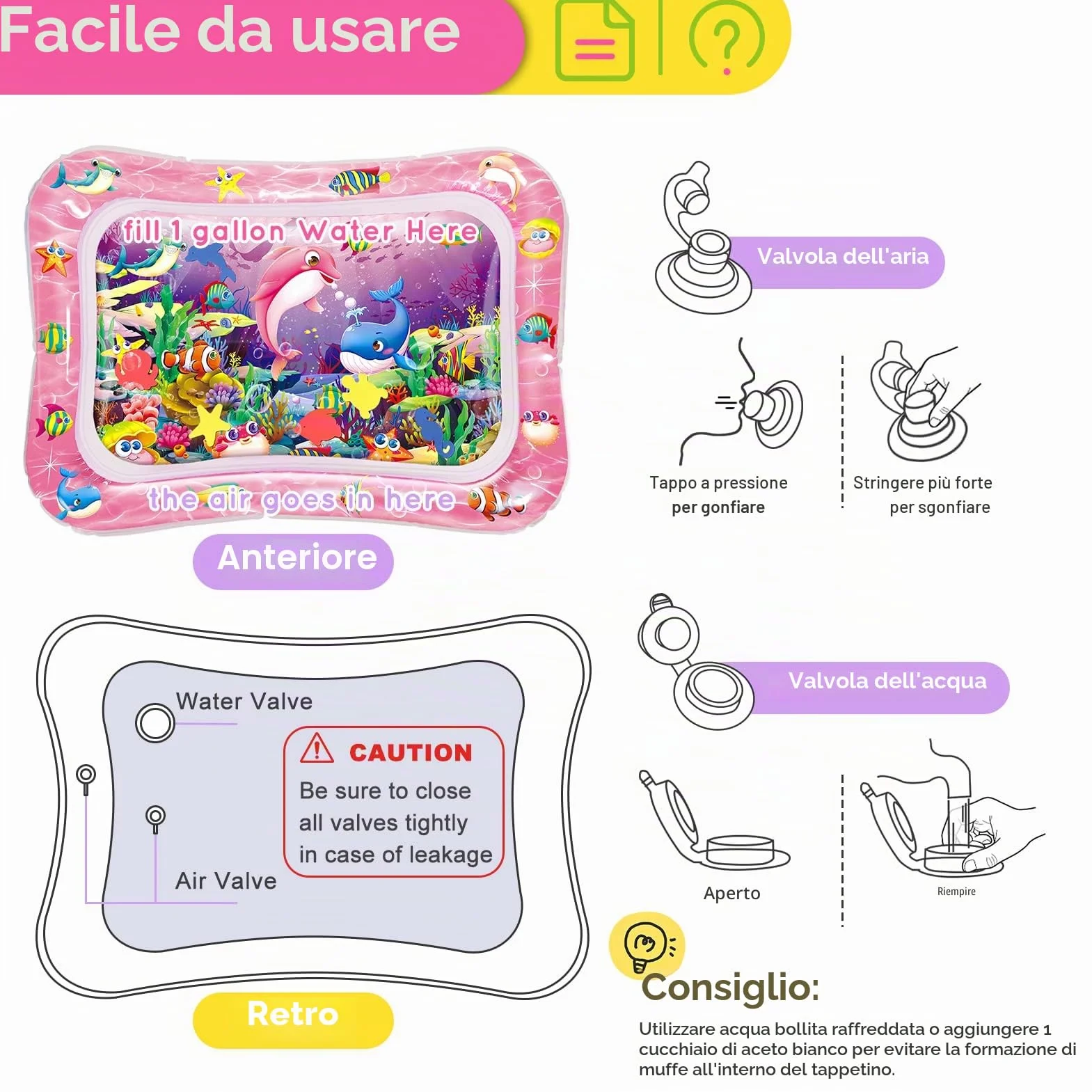Infinno Tappetino d'Acqua per Bambini 3 6 9 Mesi Sviluppo Sensoriale Regalo Neonati