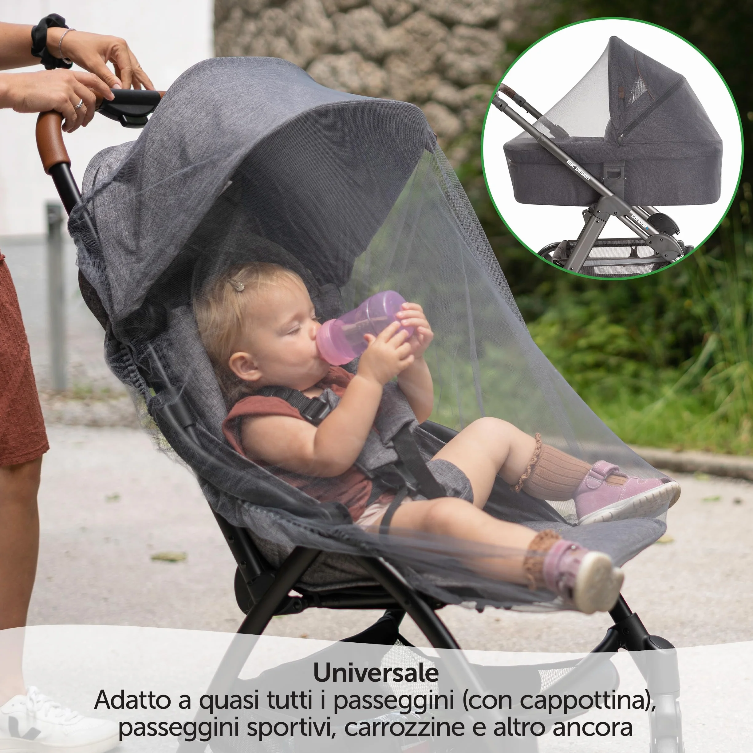 Zamboo Zanzariera Passeggino Universale e Carrozzine Rete Pieghevole a Maglia Fine Grigio Nero
