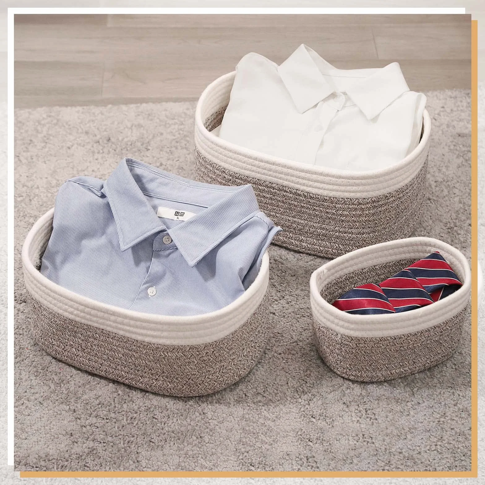 Cesto portaoggetti intrecciato in corda di cotone set da 4 pezzi per bagno fasciatoio organizer