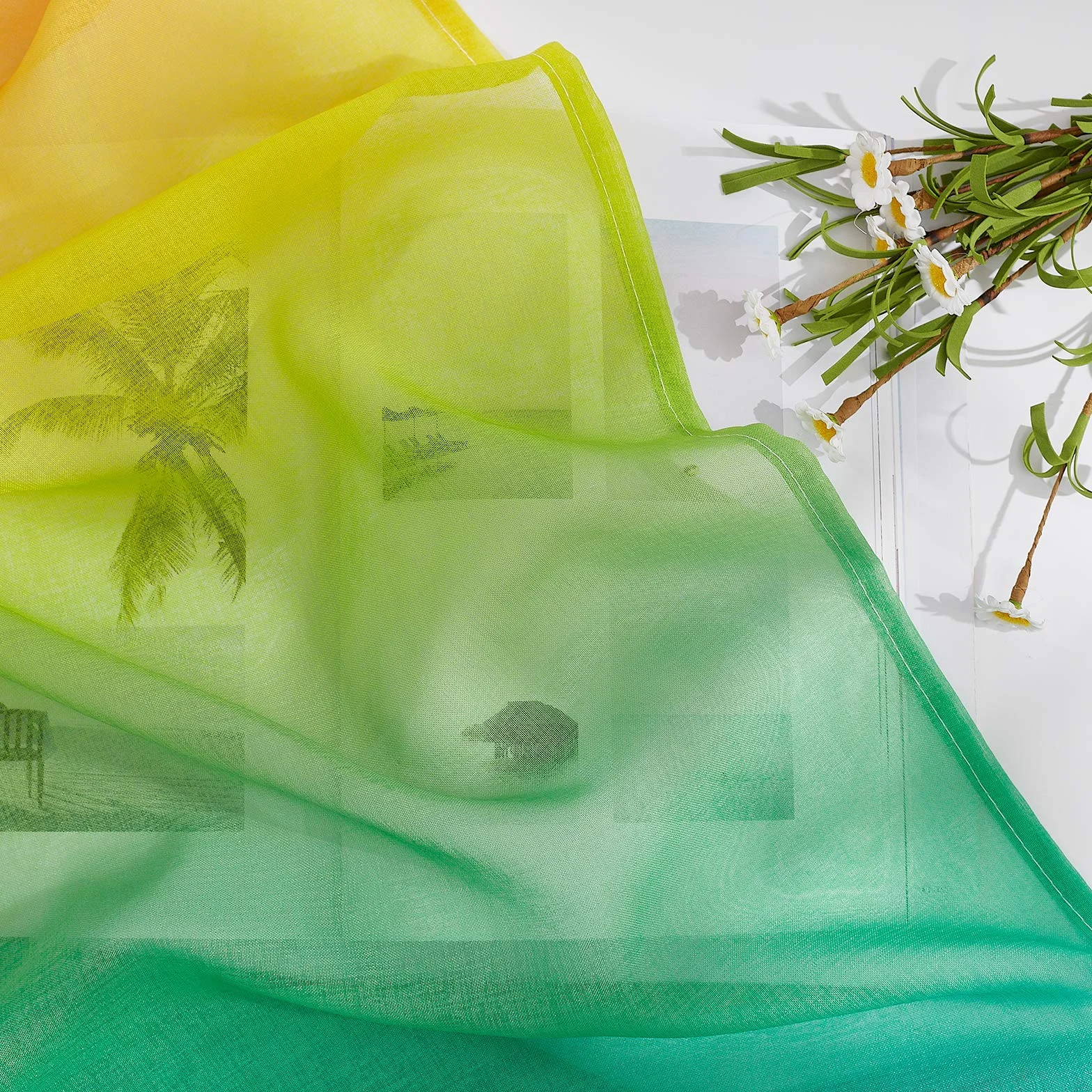 NICETOWN Tende in Voile per Camera da Letto, Lino, Colori Sfumati Iridescenti, 140 x 175, Arcobaleno, Confezione da 2