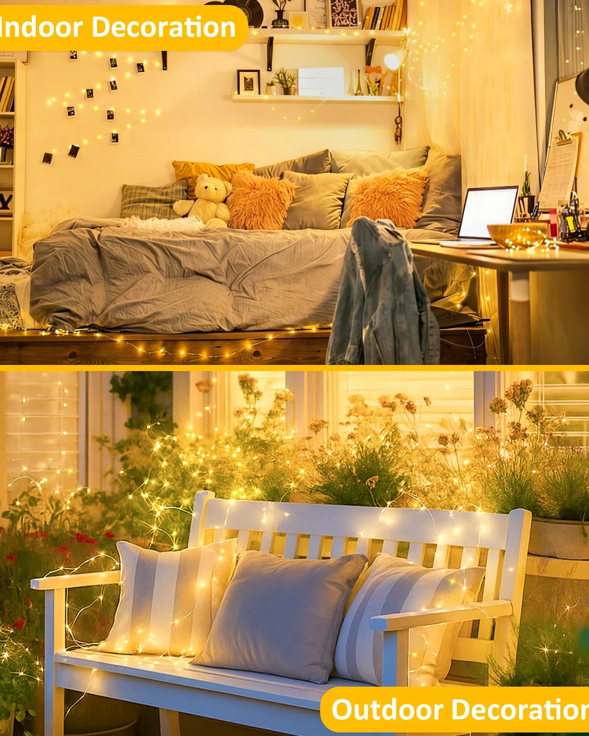 Confezione da 4 luci a 60 LED da 60 LED, funzionamento a batteria, con telecomando, impermeabili, con controllo a rmote, luci scintillanti con timer, alimentate a batteria, per camera da letto, feste,
