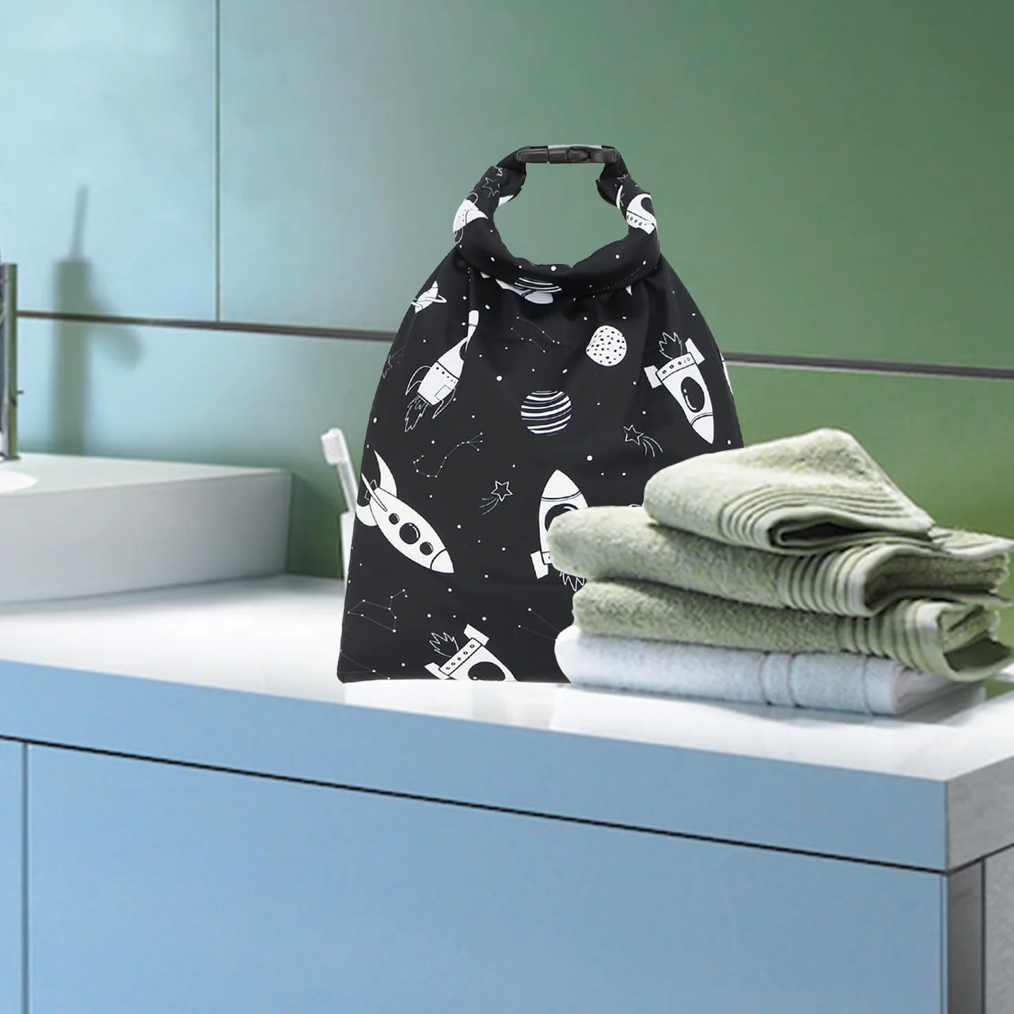 Borsa Impermeabile Umida/Secca con Fibbia Lavabile Riutilizzabile per Pannolini Umidi Costumi Bagnati Neri