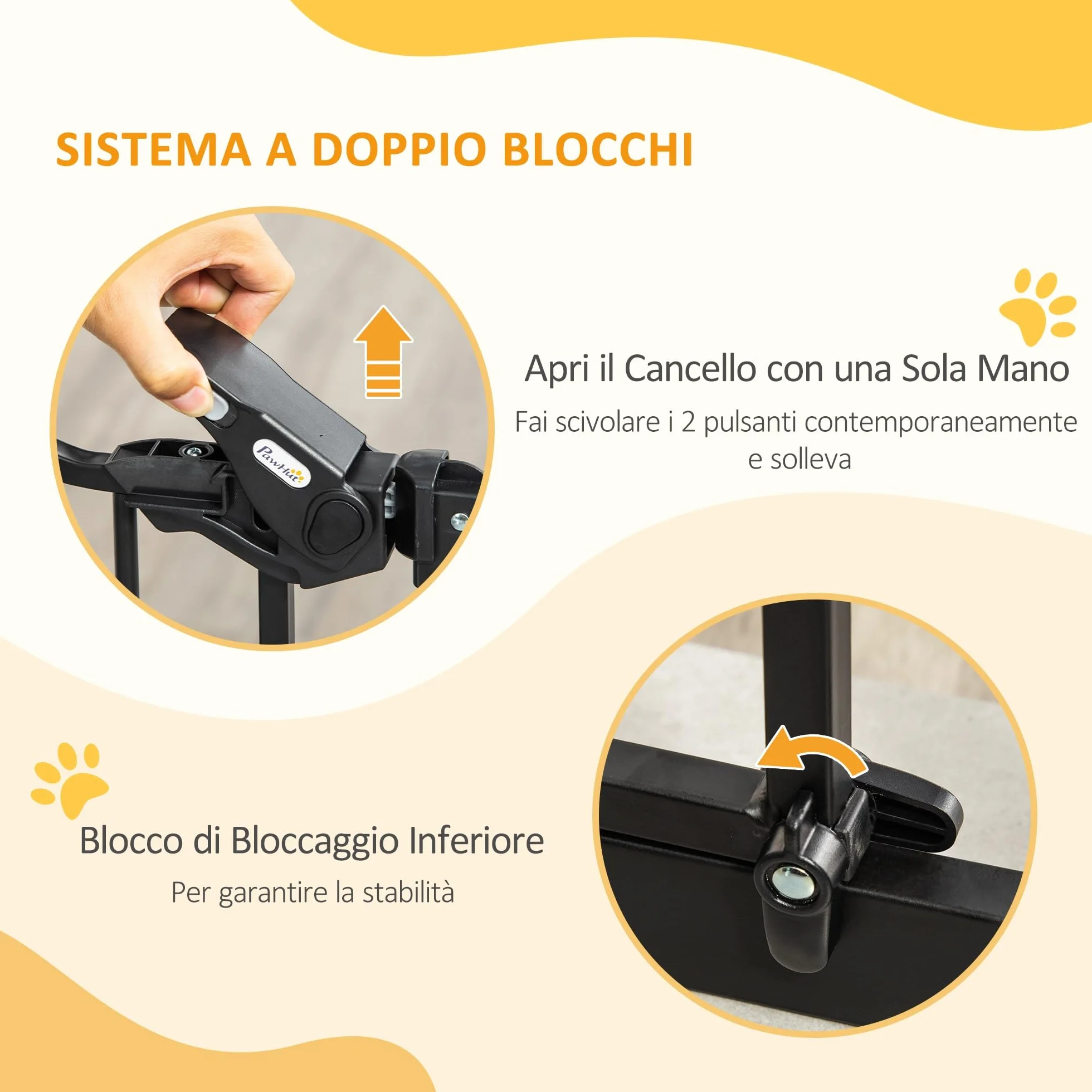 PawHut Cancelletto per Cani in Acciaio Legno di Pino Plastica 74-105x76.2 cm Nero