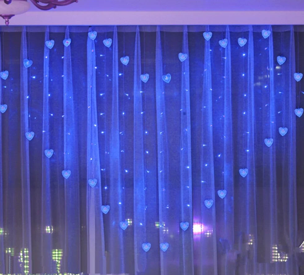 Luci fatate, Tenda Luminosa a Forma Cuore, 124 LED 124 LED 2M x 1.5M Tenda Luminosa a Forma Cuore Lampadario Porta USB Feste Camera Letto Matrimonio Decorare