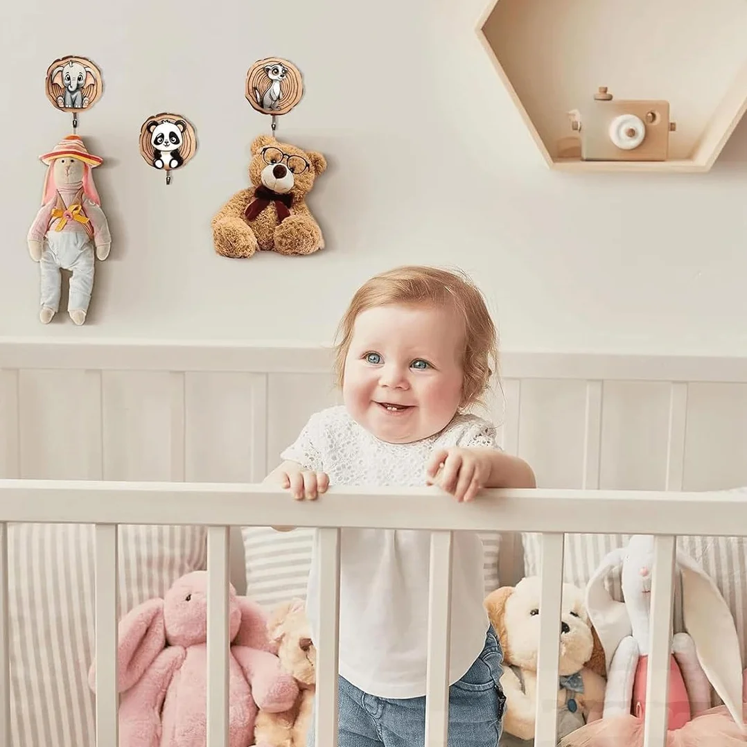 Appendiabiti per bambini a forma di animale, Ganci Autoadesivi in legno, 6 pezzi regalo camera