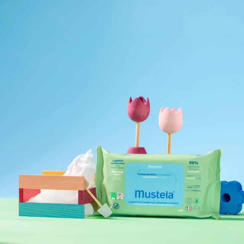 Mustela Salviette Cambio Pannolino Compostabili Profumate 100% Fibre Lyocell Origine Vegetale 60 Pezzi