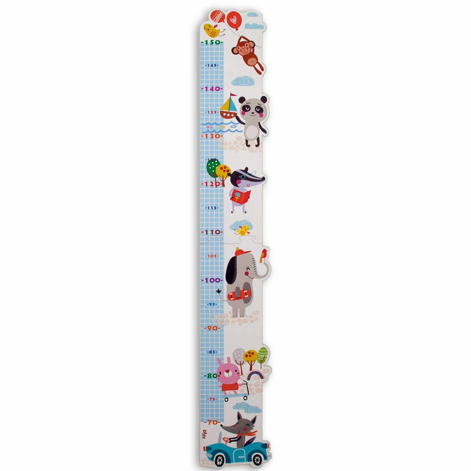 Dida Metro da Parete in Legno per Bambini con Allegri Animaletti, Grafico di Crescita fino a 150 cm, Misuratore Altezza