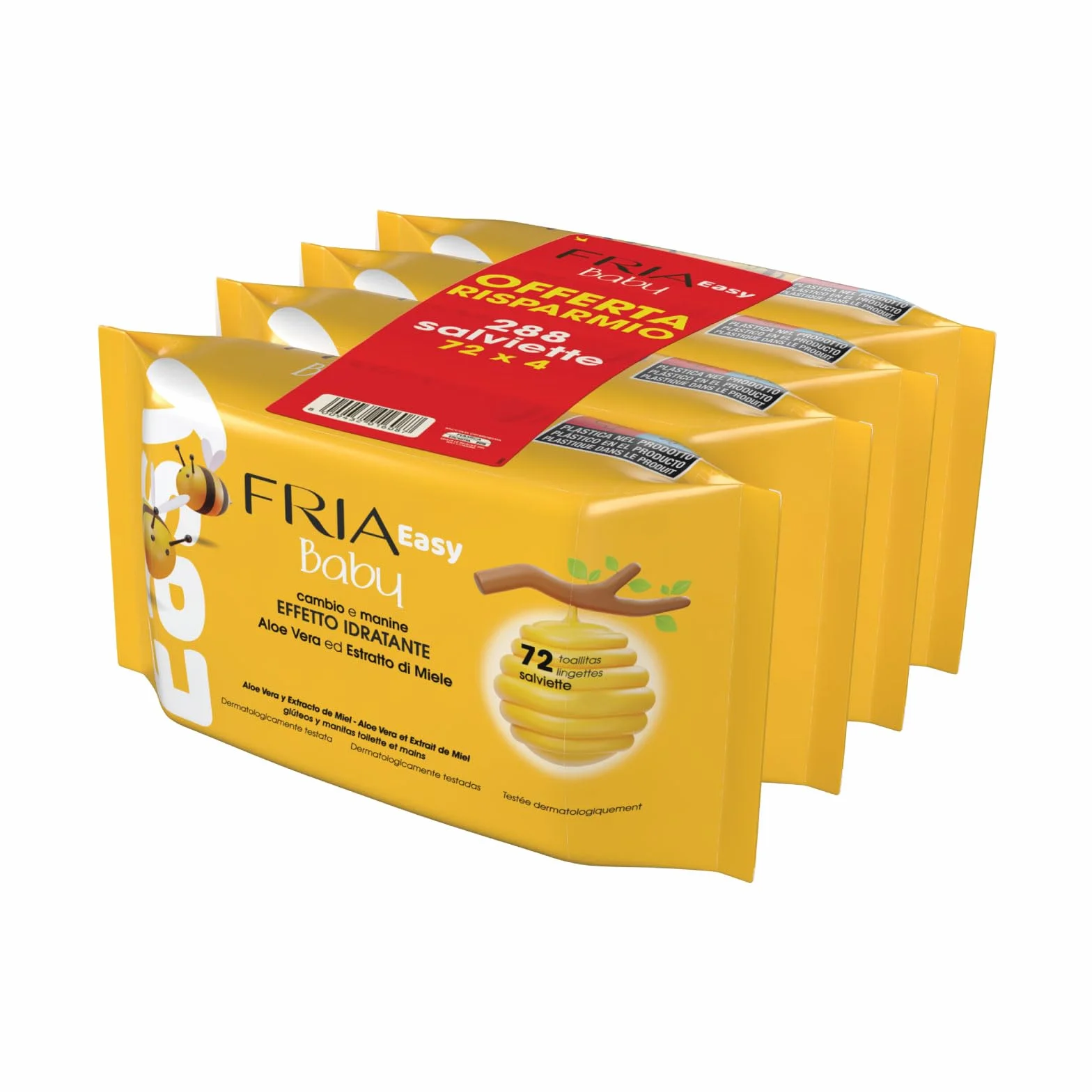 Fria Easy Baby Salviette per Cambio Pannolino con Aloe Vera e Miele, Idratanti, Dermatologicamente Testate, 288 Pezzi