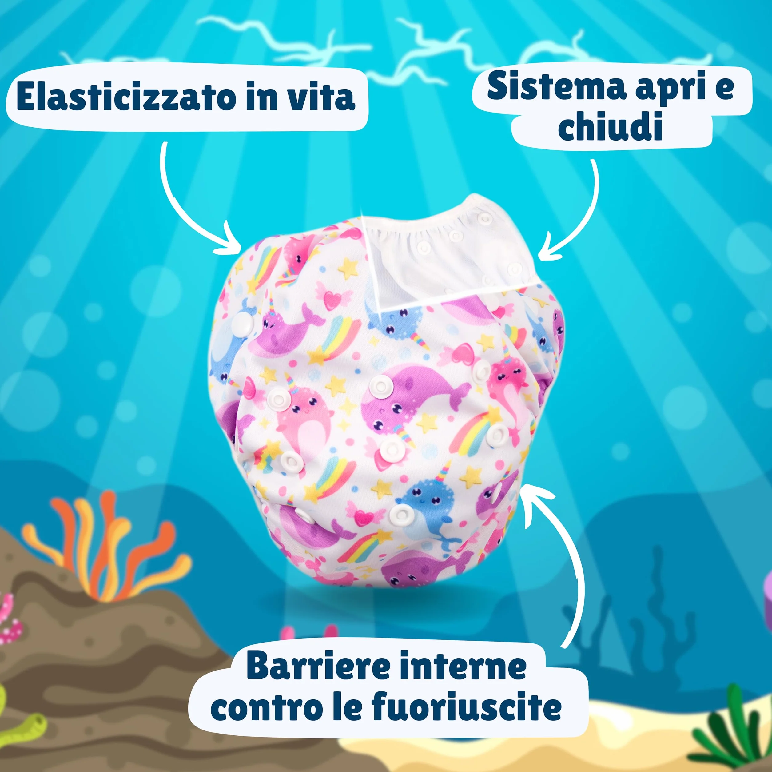 Pannolini Costumino Contenitivo Neonata per Piscina e Mare Lavabile Riutilizzabile Regolabile fino a 2 anni con Borsetta Impermeabile