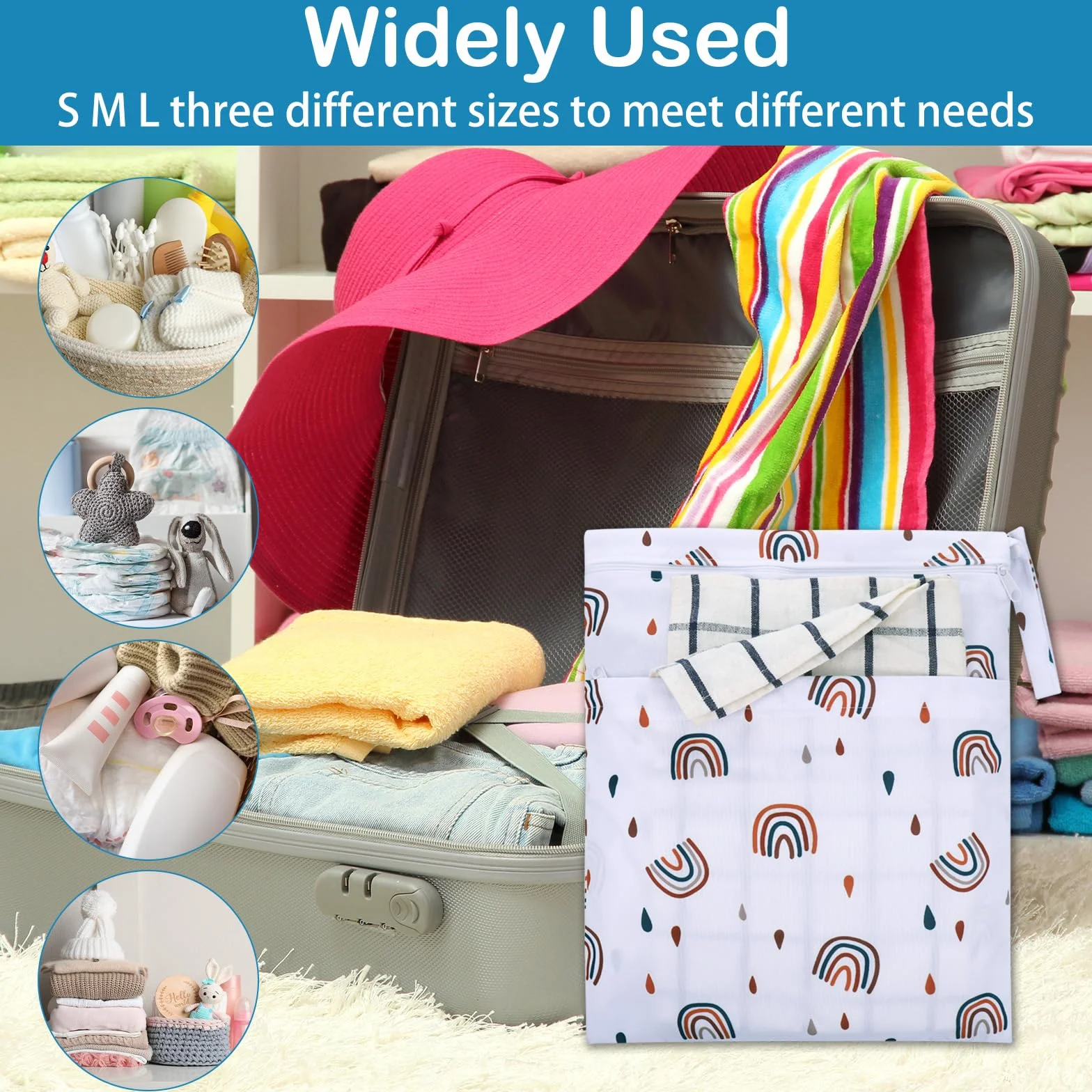 Wetbag Borsa per Pannolini Riutilizzabile Impermeabile 3 Pezzi con Zip