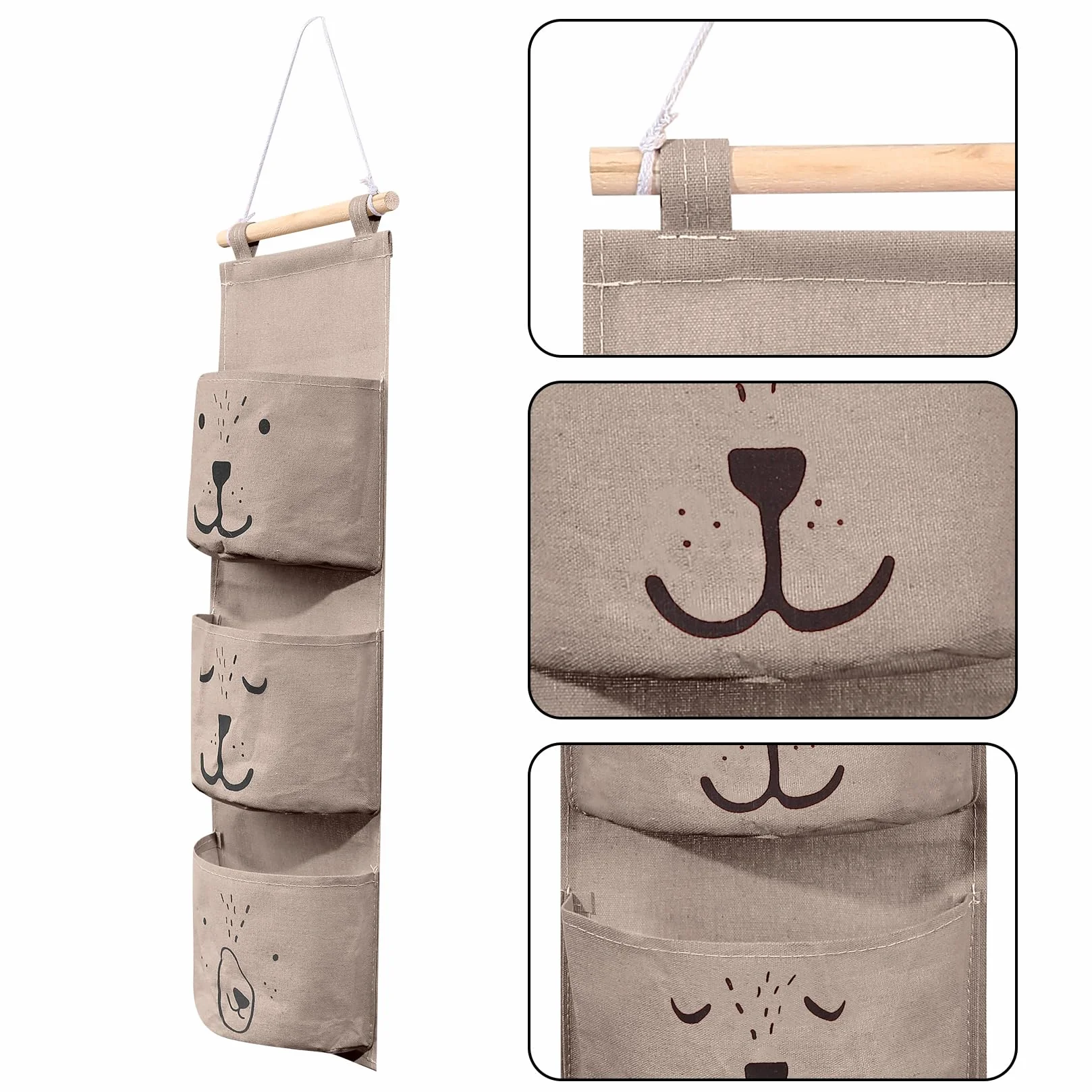 Borsa Portaoggetti da Parete con 3 Tasche, Organizer Appeso, Marrone
