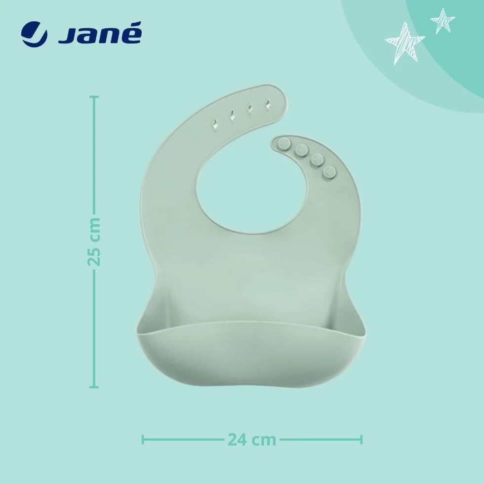 Jané Bavaglino in Silicone per Neonati, Arrotolabile, Impermeabile, Regolabile 4 Posizioni, Senza BPA, Rosa