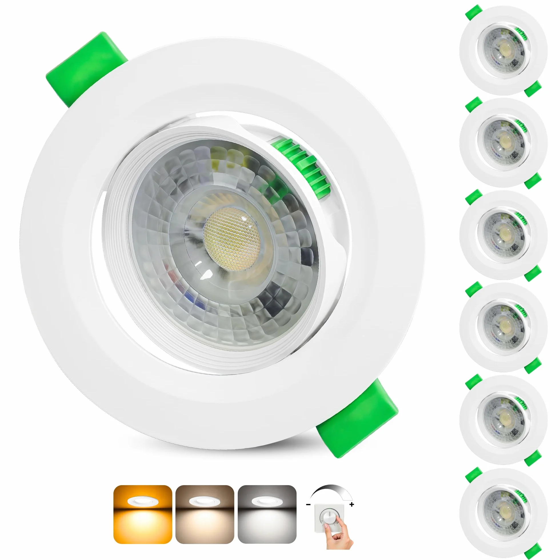 Faretti LED da Incasso per Cartongesso Dimmerabili 230V, 5W 500LM Faretto Incasso Orientabili Regolabile 3CCT, IP44 Faretti LED Soffitto Ultrasottili per Bagno, Foro Ø68-80mm, Set di 6 Bianco