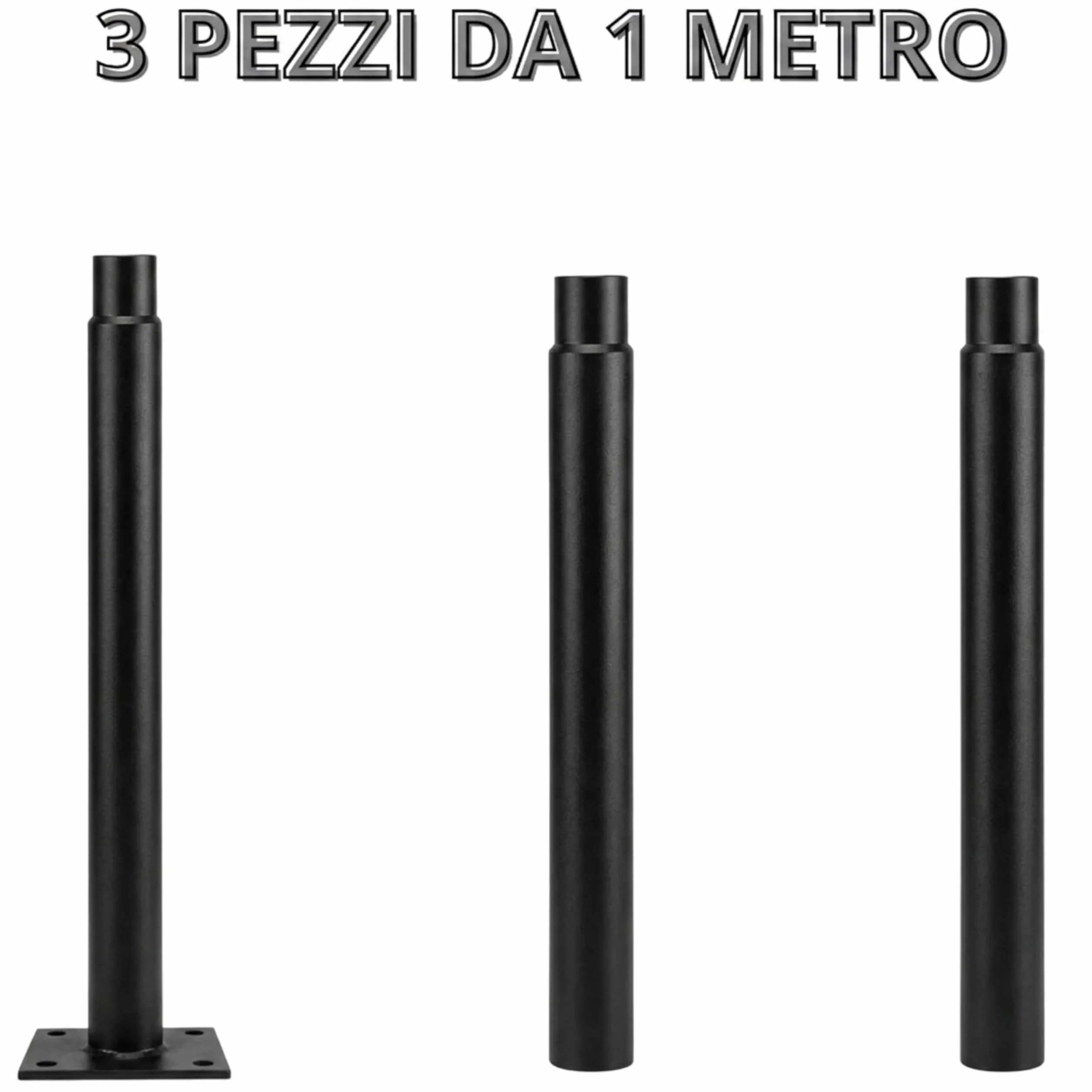 YASTA Palo per Lampione Solare 3 Metri, Supporto Nero con Finitura Ruvida con Diametro 7.5cm, Base Rinforzata per Fari LED Esterni, Giardino e Cortile - Design Moderno e Antigraffio