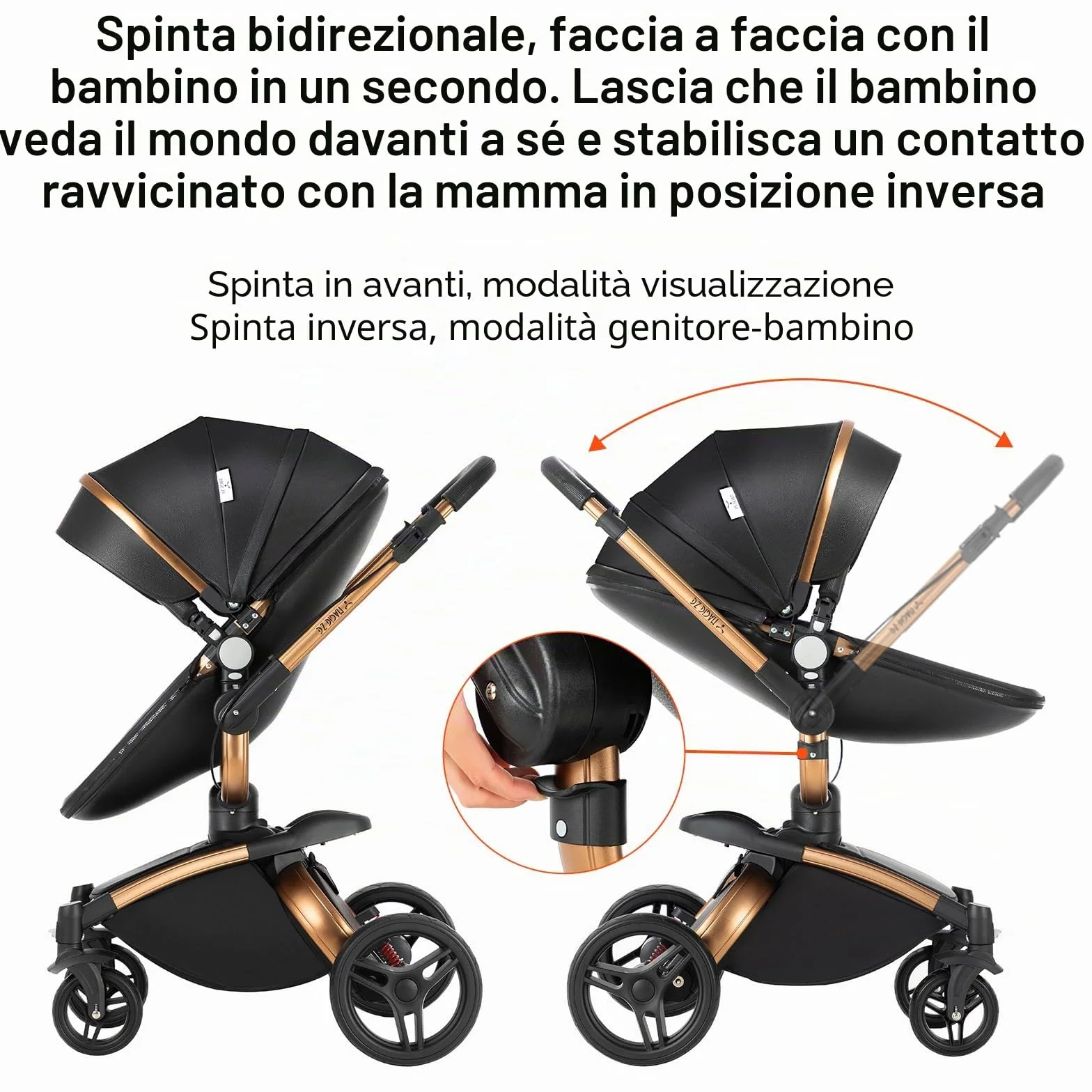 Magic ZC 360° Girevole Pelle PU Passeggino Trio 3 in 1 Reversibile a Due Vie per Neonati con Accessori (906 Black)