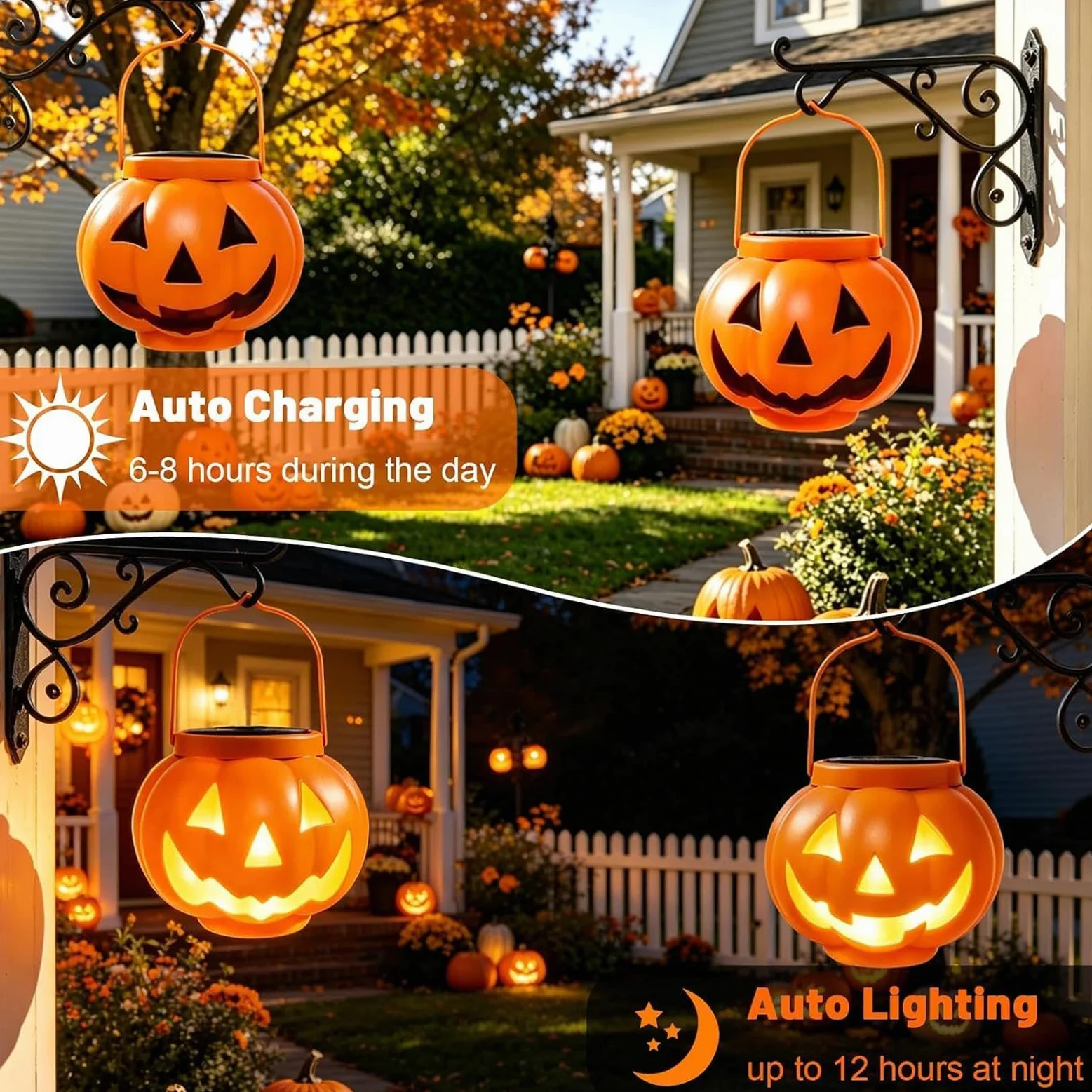 Lanterna Solare A Forma Di Lampada Decorativa Impermeabile | Lanterna Solare Halloween per Autunno Ringraziamento Giardino Cortile Sentiero Prato Albero