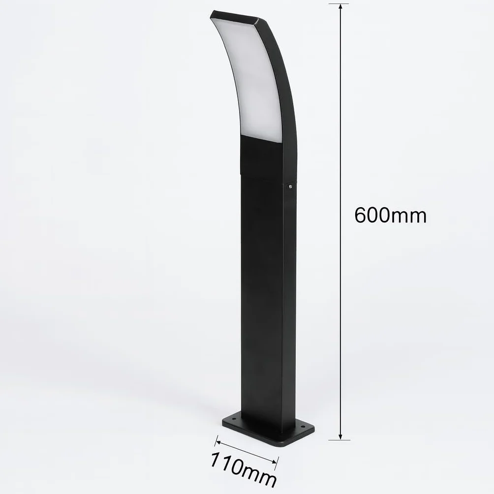 Dopa Dopastore Lampione da Terra Curvo per Esterno LED 12W Altezza 60CM Paletto Moderno Design Sporgente Nero per Esterno IP65