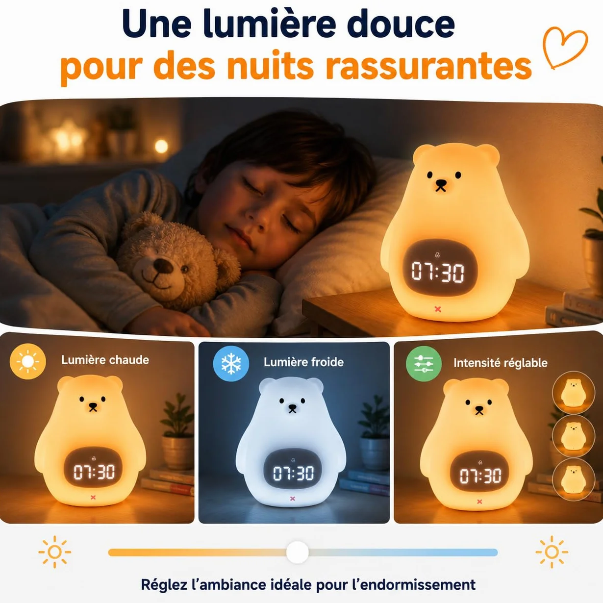 Kemi Sveglia educativa e luminosa giorno/notte con luce LED - Controllo app iOS/Android - Ricaricabile - Apprendimento del sonno - Ragazza & Ragazzo