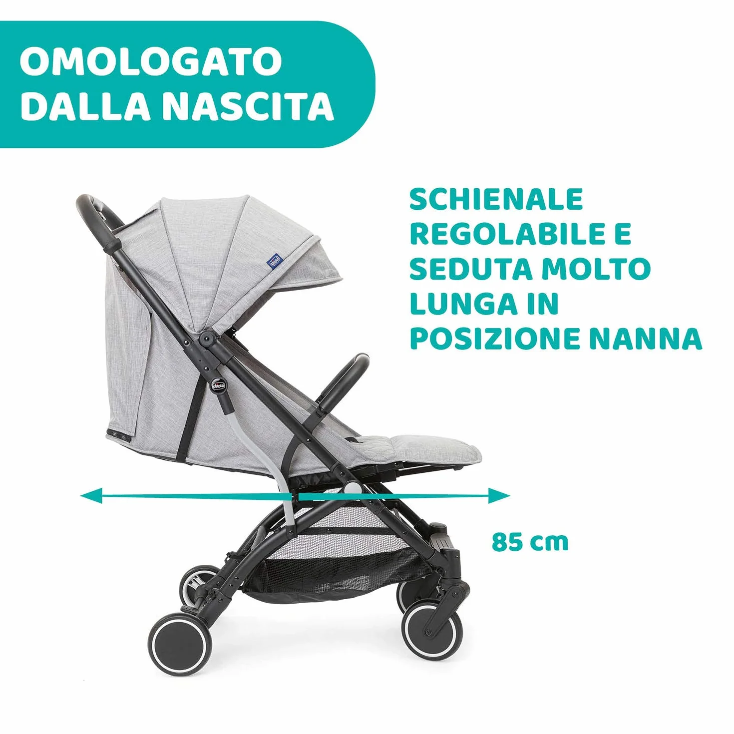 Chicco Trolley Me Passeggino Leggero Reclinabile Pieghevole 0-15 kg Chiusura Compatta Parapioggia Cappottina Estendibile Light Grey
