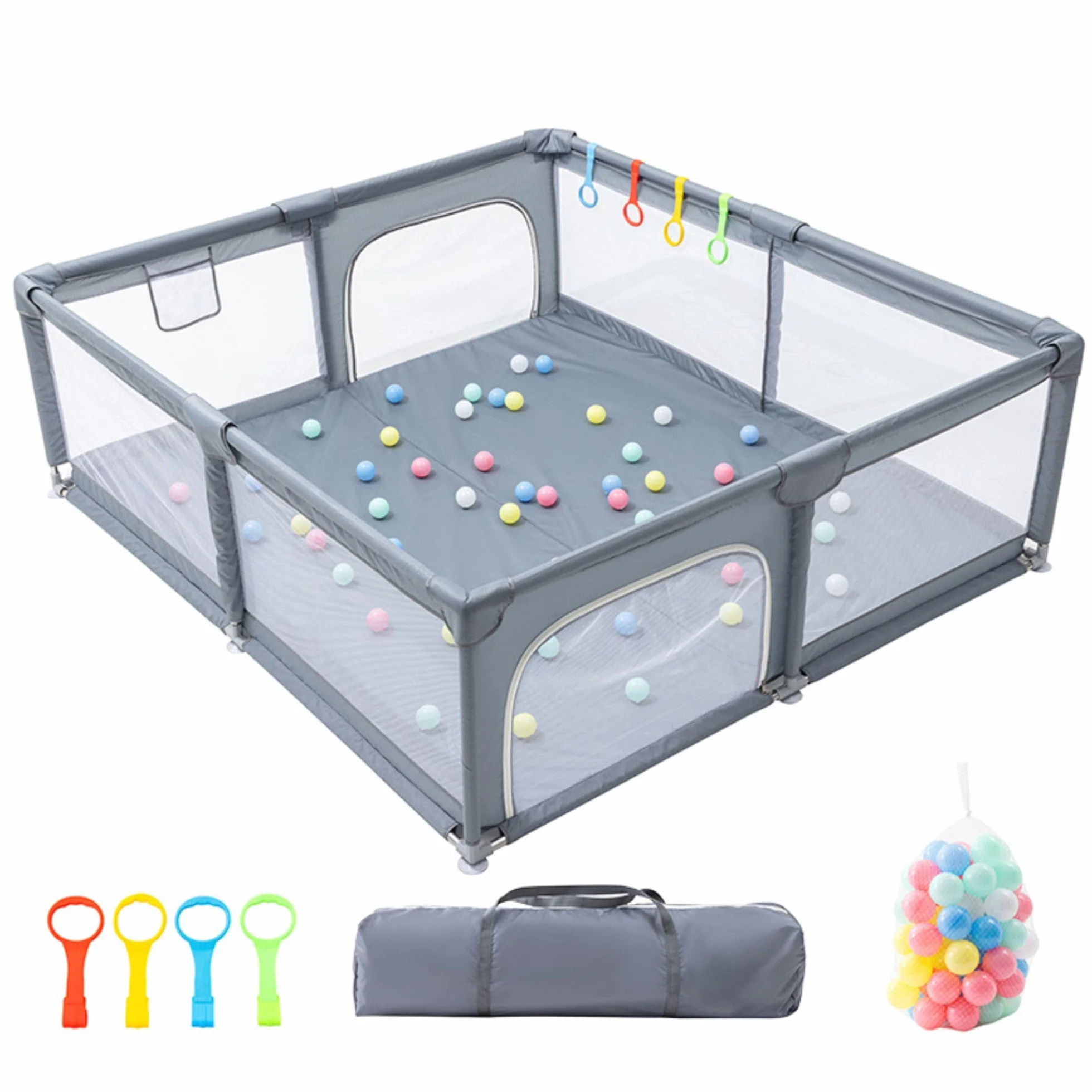 Box Bambino 150x180cm Recinto con 50 Palline, 4 Maniglie, Borsa Riporre Neonato