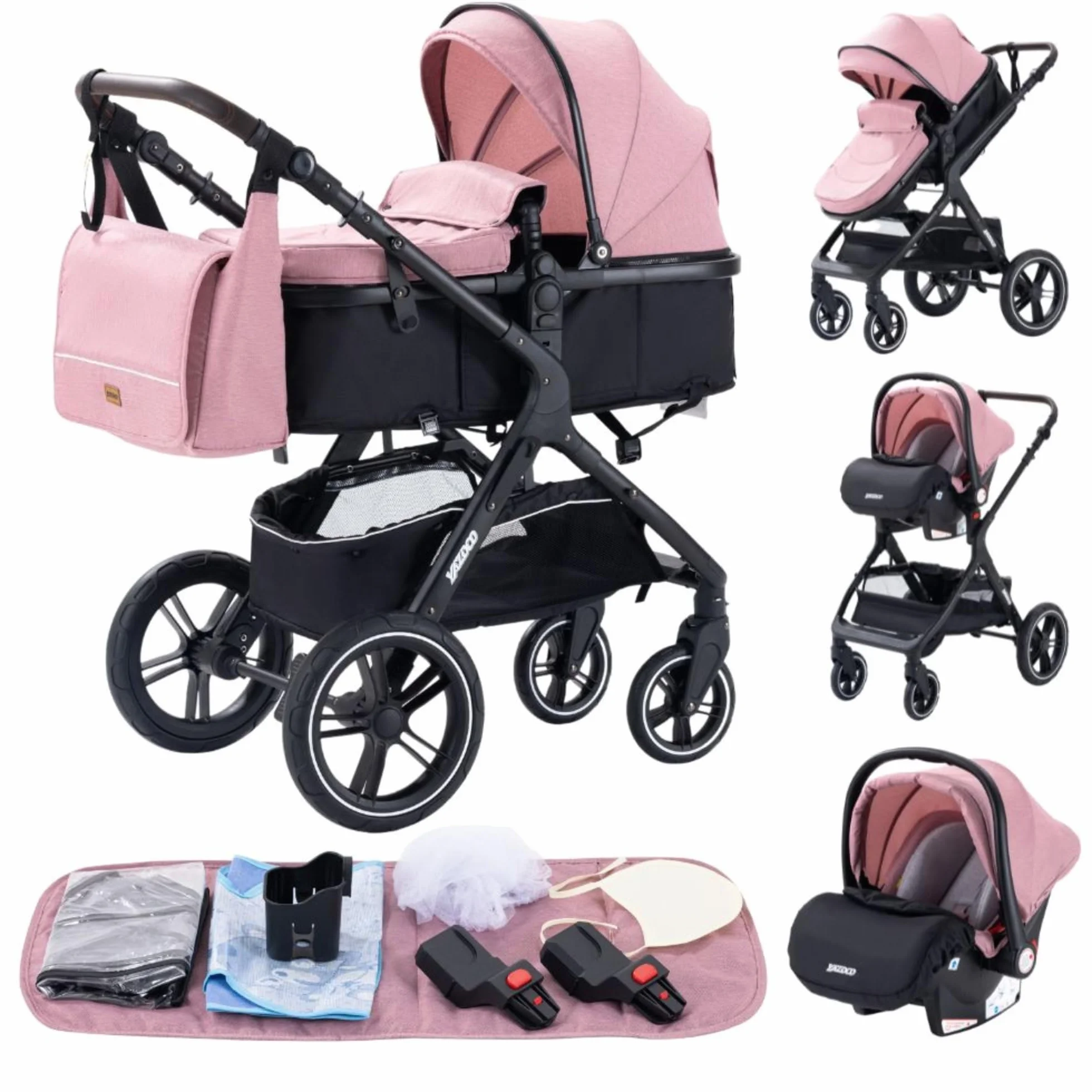 YAZOCO Passeggino Trio Neonato Carrozzina Multifunzionale Rosa
