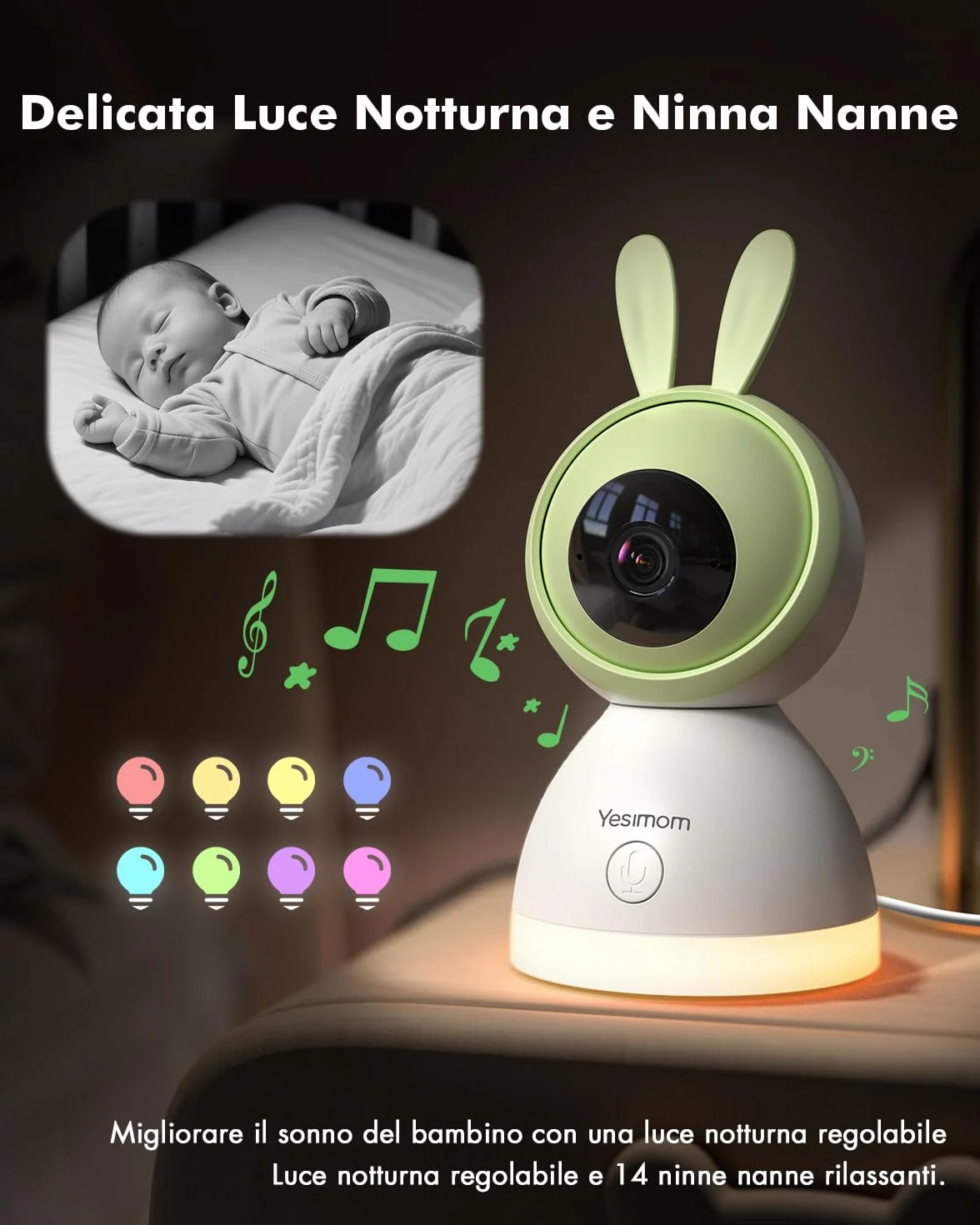 Baby Monitor WiFi 4,3" 360° PTZ Telecamera Bambini con Monitor Videocamera Neonato IPS Schermo 2500mAh Luce Notturna Controllo APP Mobile Visione Notturna Ninne Nanne