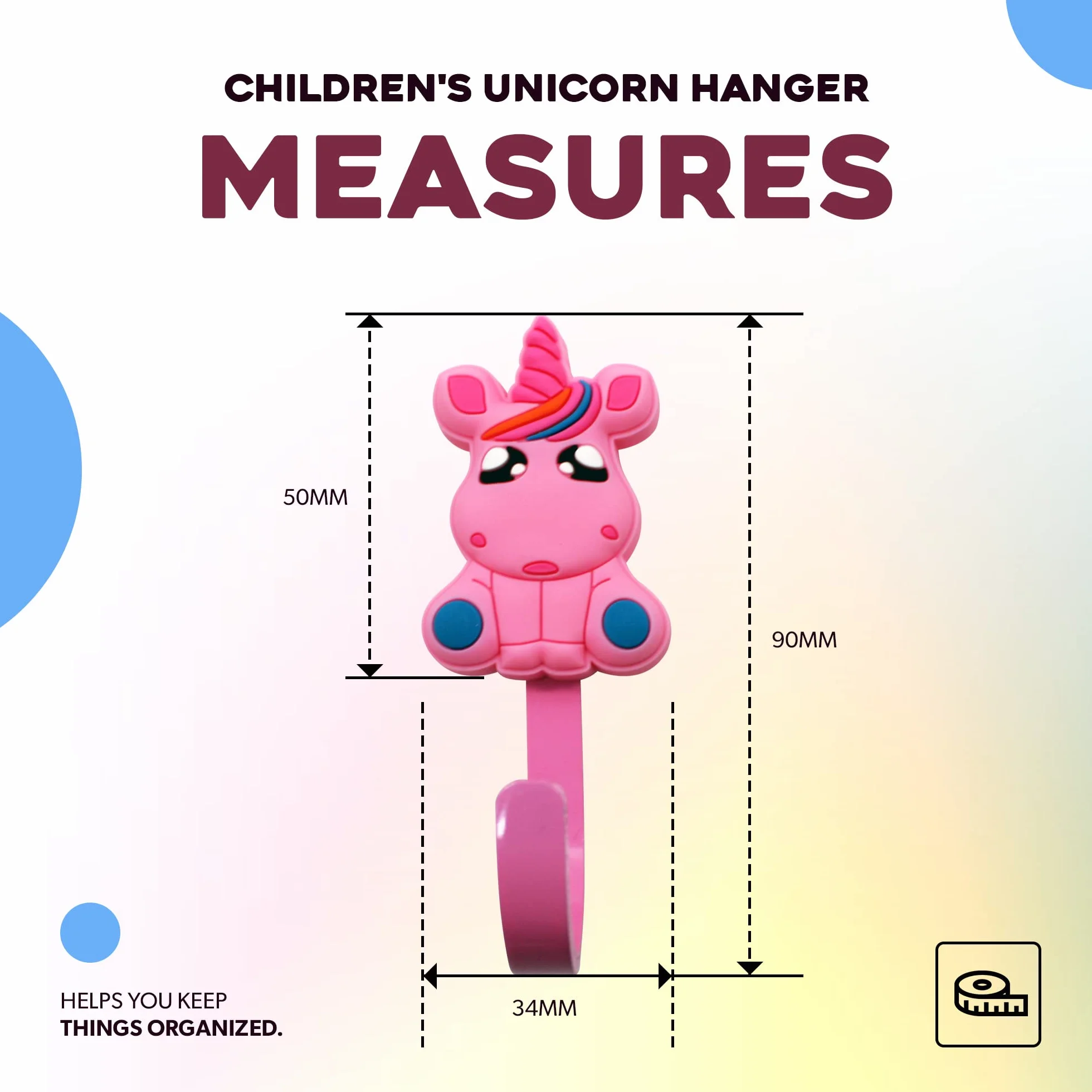 Appendini per bambini Unicorno Rosa 34x90 mm 4 Appendiabiti Attaccapanni