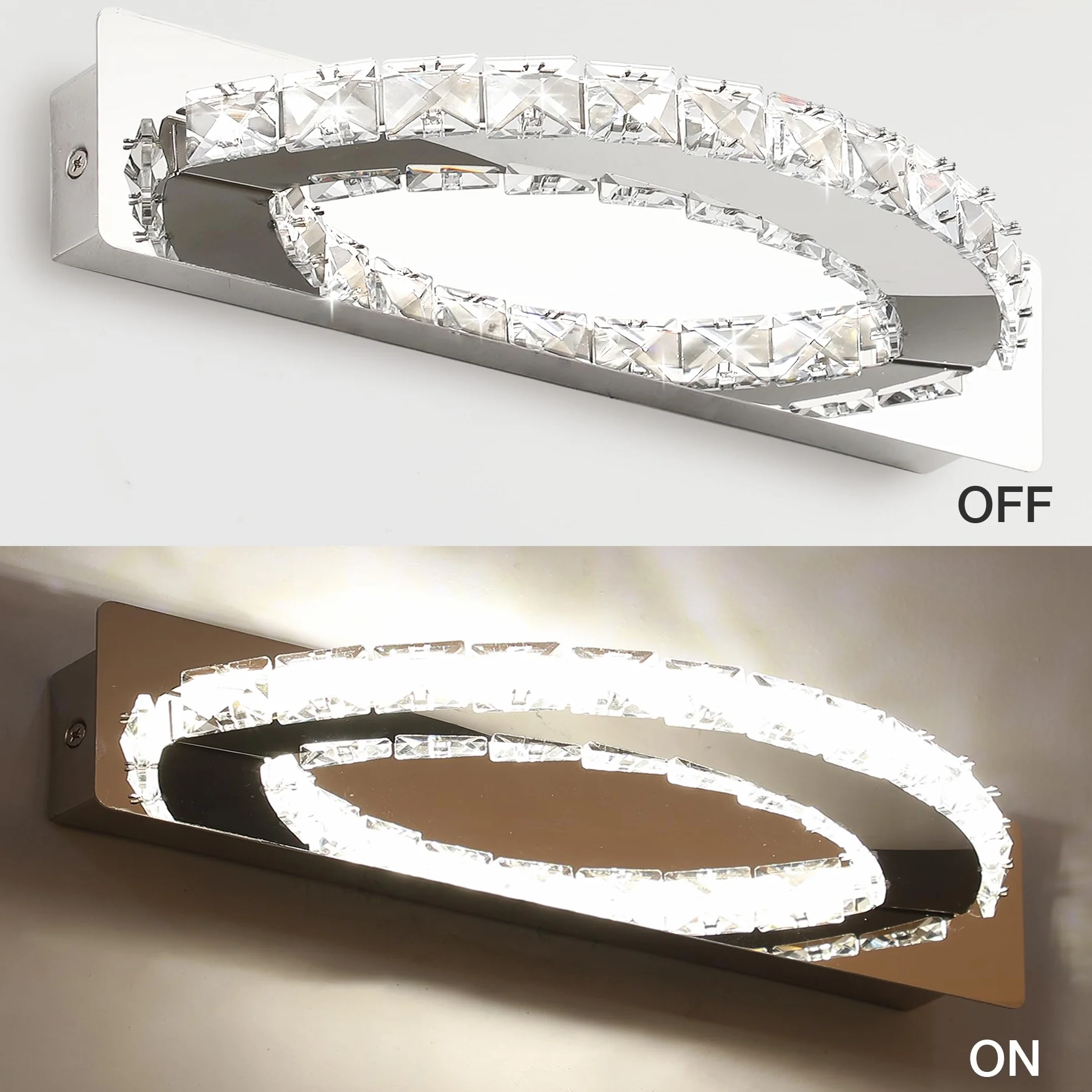 Lampada da specchio a LED 15 W 1080 lumen 4000 K con cristalli IP44 impermeabile 230 V cromata (50cm, Cromo)