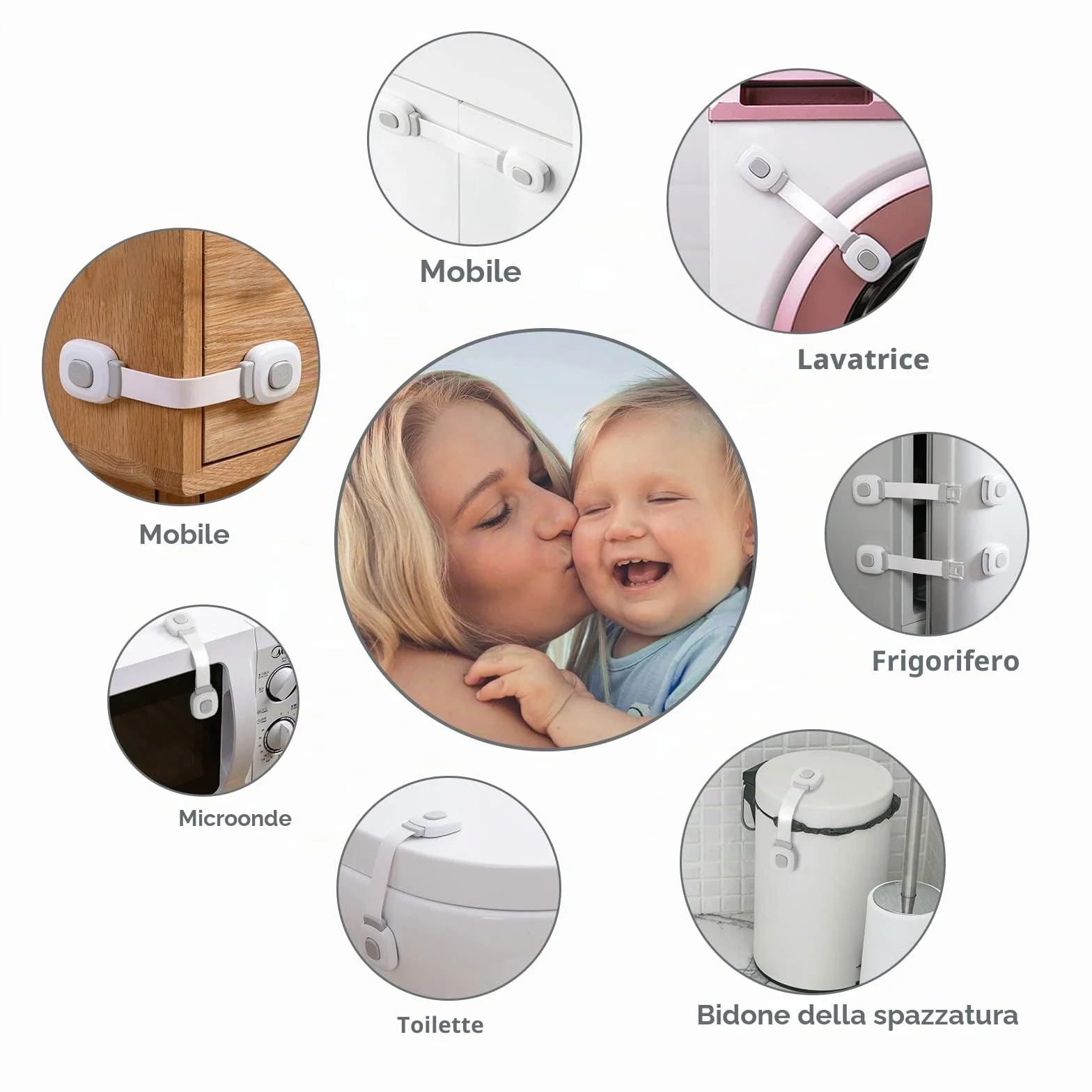 BillyBath Chiusure di Sicurezza per Bambini 6 Pezzi, Blocca Cassetti, Grigio