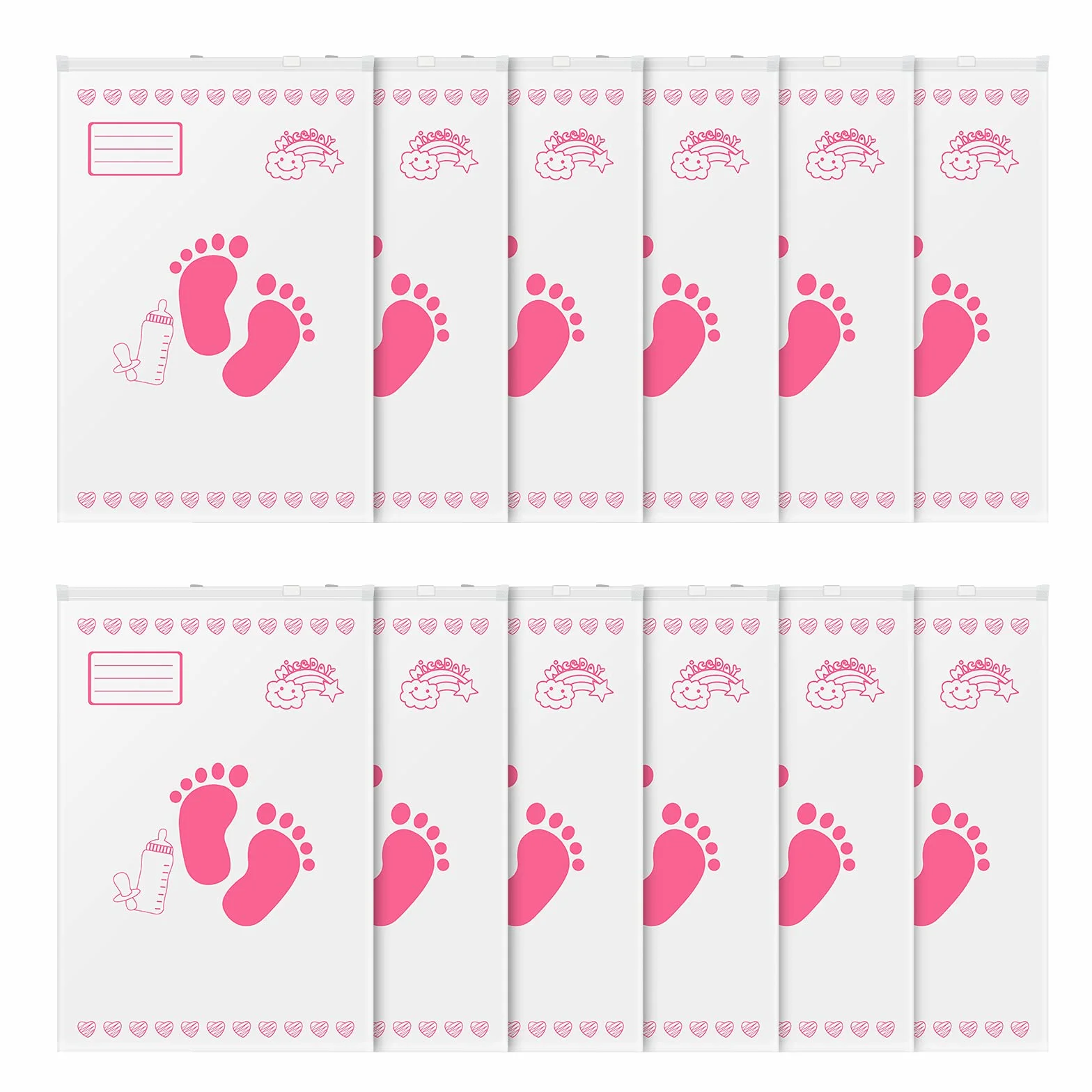 Leenou Corredino Neonato Bustine Ospedale Cambio Trasparenti PE Glassato 34x24 cm Rosa