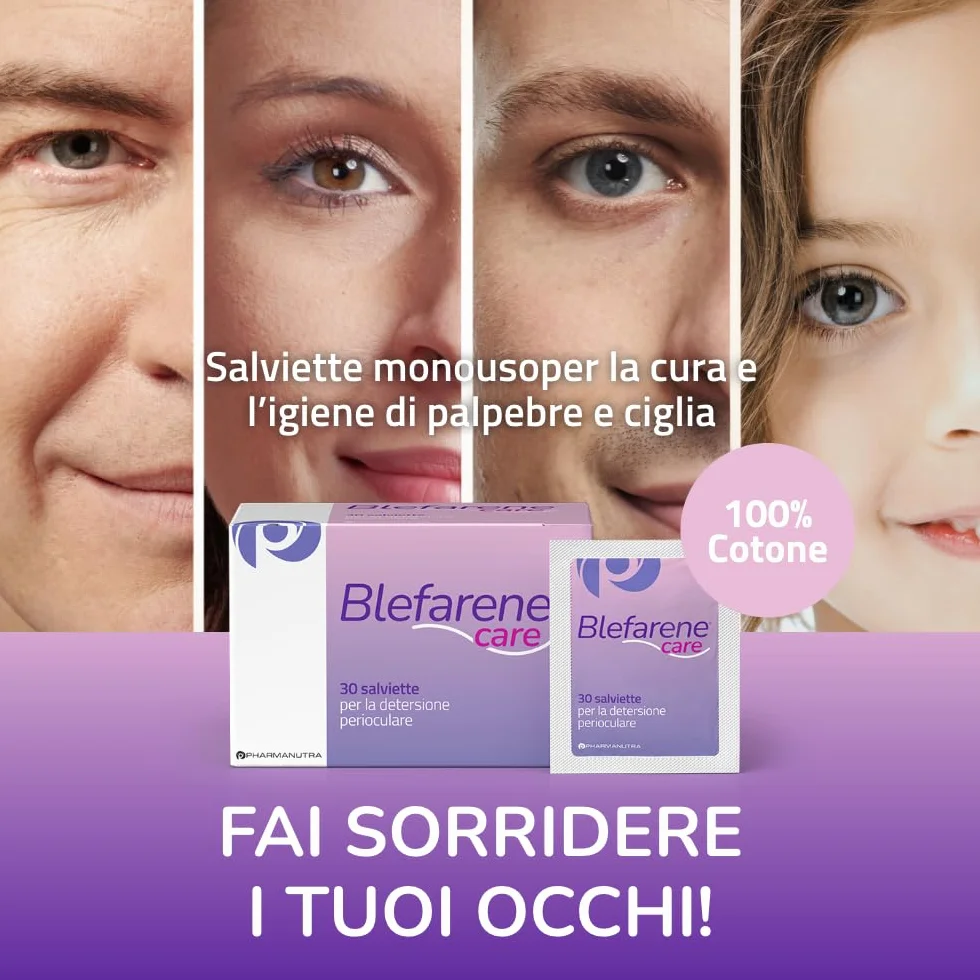Pharmanutra Blefarene CARE Salviette monouso in cotone per igiene occhi e ciglia con camomilla 20 unità