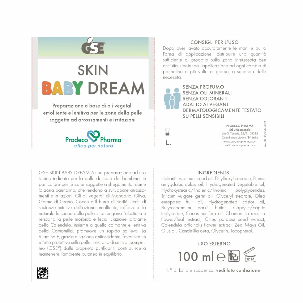 Prodeco Pharma GSE BABY DREAM 100 ml Preparazione ad Uso Topico a Base di Oli Vegetali per Prevenzione e Trattamento di Infiammazione