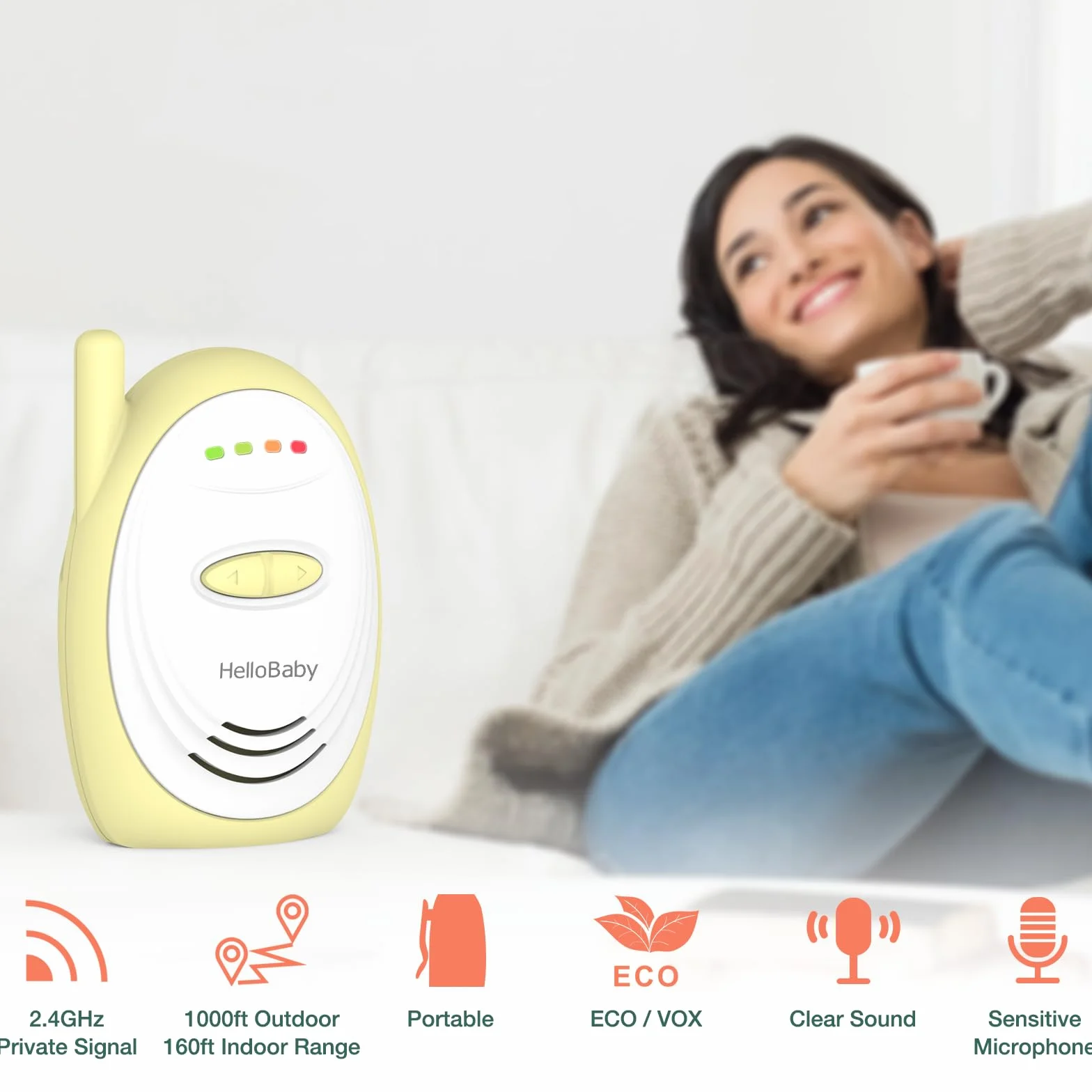 HelloBaby Monitor audio VOX 2,4 GHz 300 m giallo