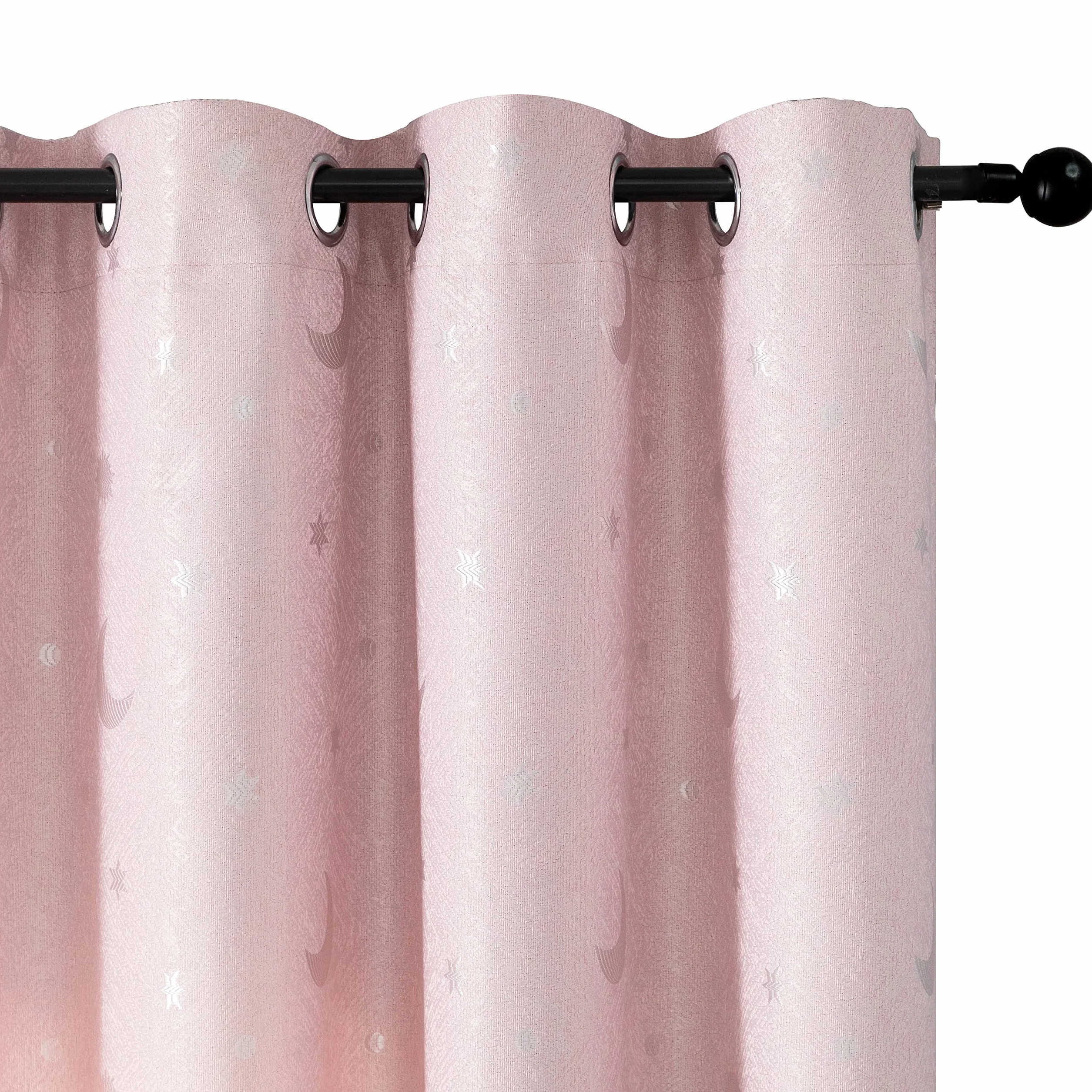 GIRASOLE HOME® Tende Jacquard Semi Oscuranti Fantasia Luna e Stelle Tenda Morbida Termica Isolante 2 Pannelli con Occhielli Rosa Stelle 140x275cm