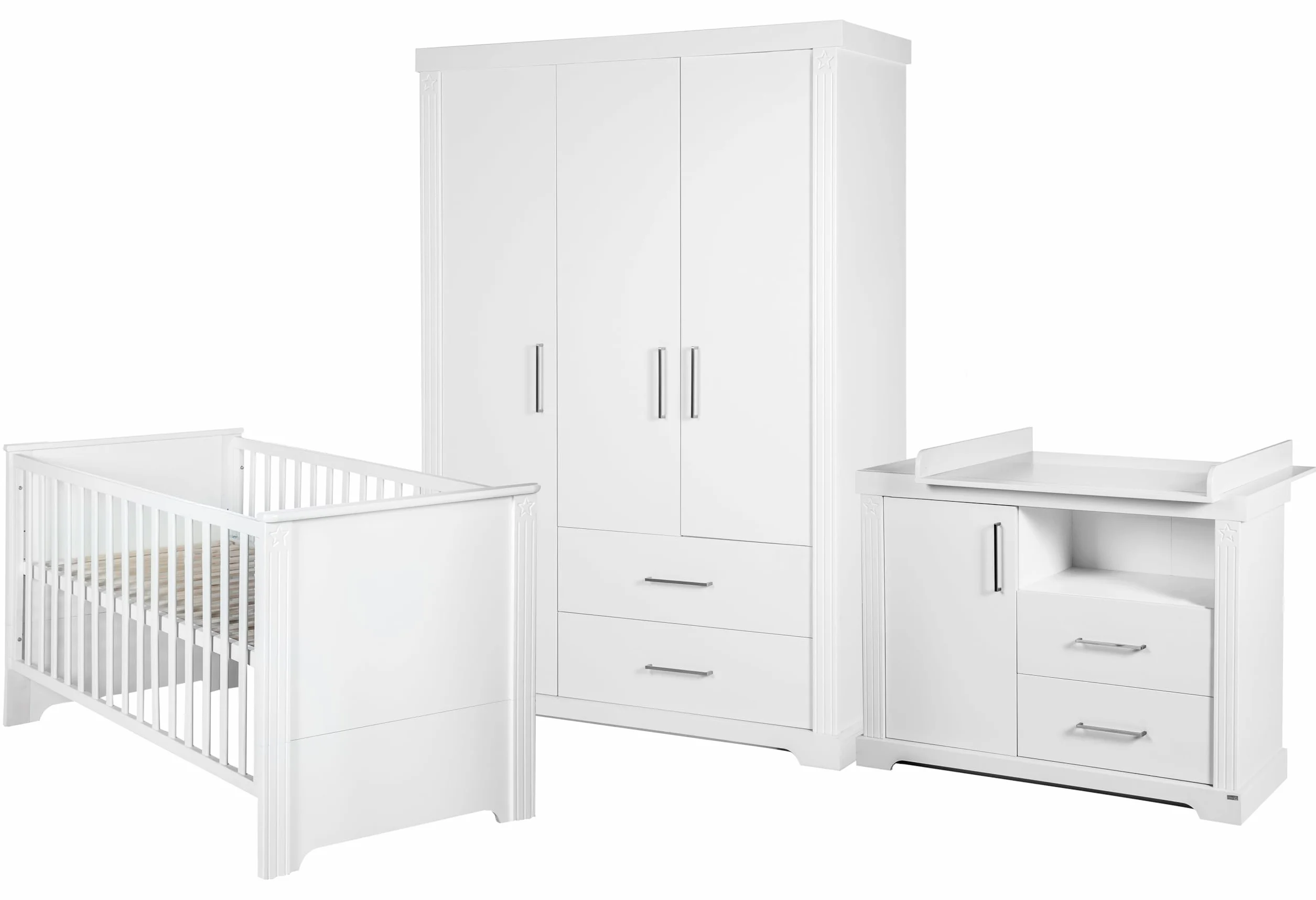 Set di mobili Maxi letto combinato 70 x 140 cm cassettiera avvolgente armadio 3 ante bianco