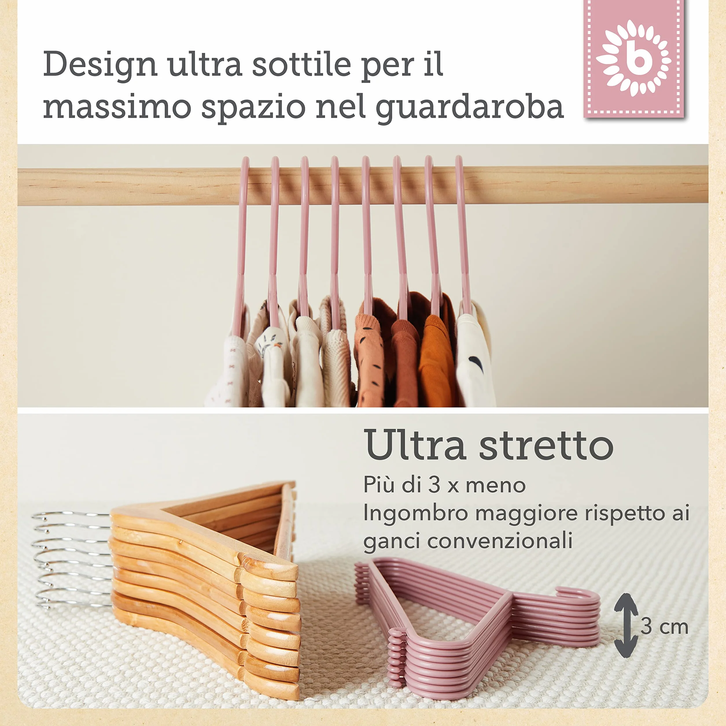 Bieco Set di 8 Grucce Appendiabiti per Bambini, 29,5x18x4,7 cm, Rosa Antico