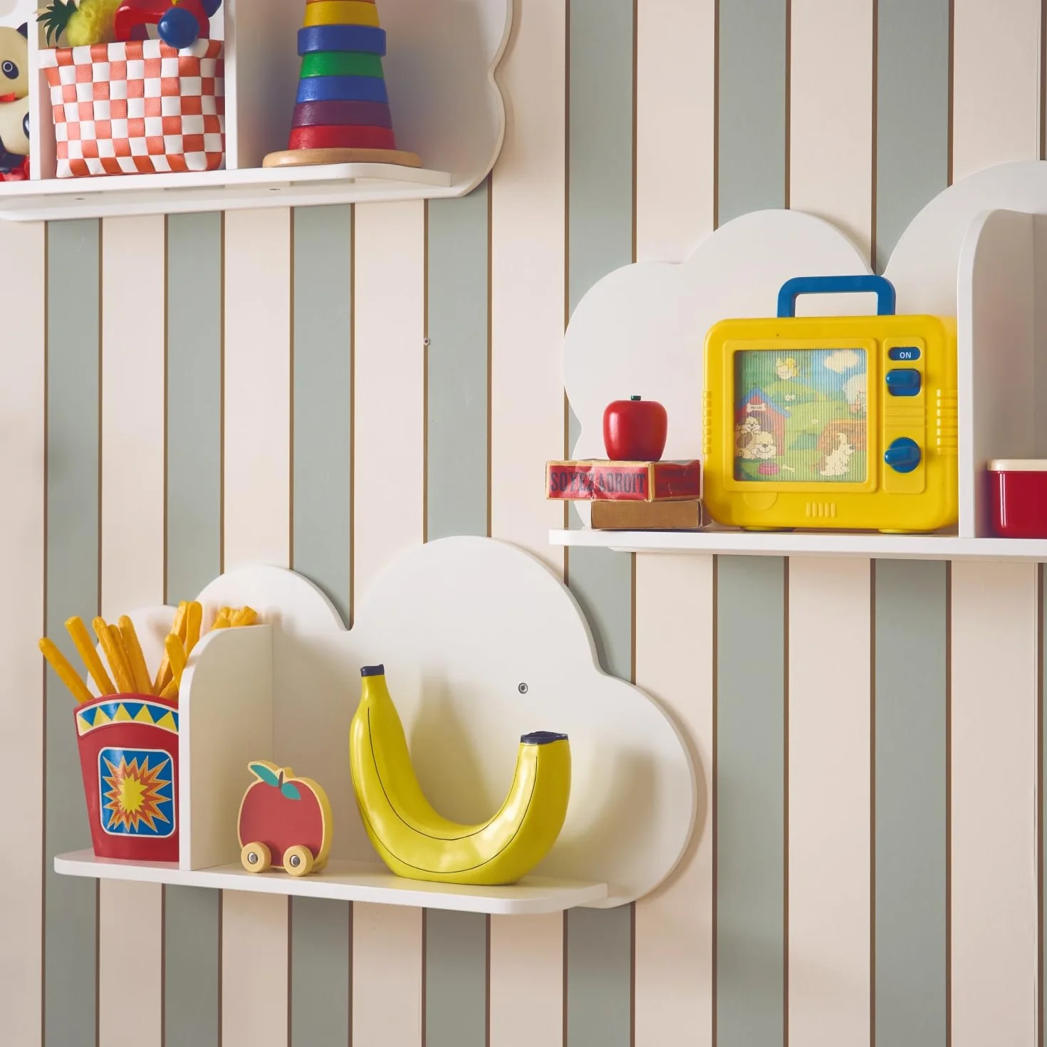 Sweeek Mensole da Parete Nuvole per Cameretta Bambini, Set di 3, Bianco, 34.5x12x23.5 cm