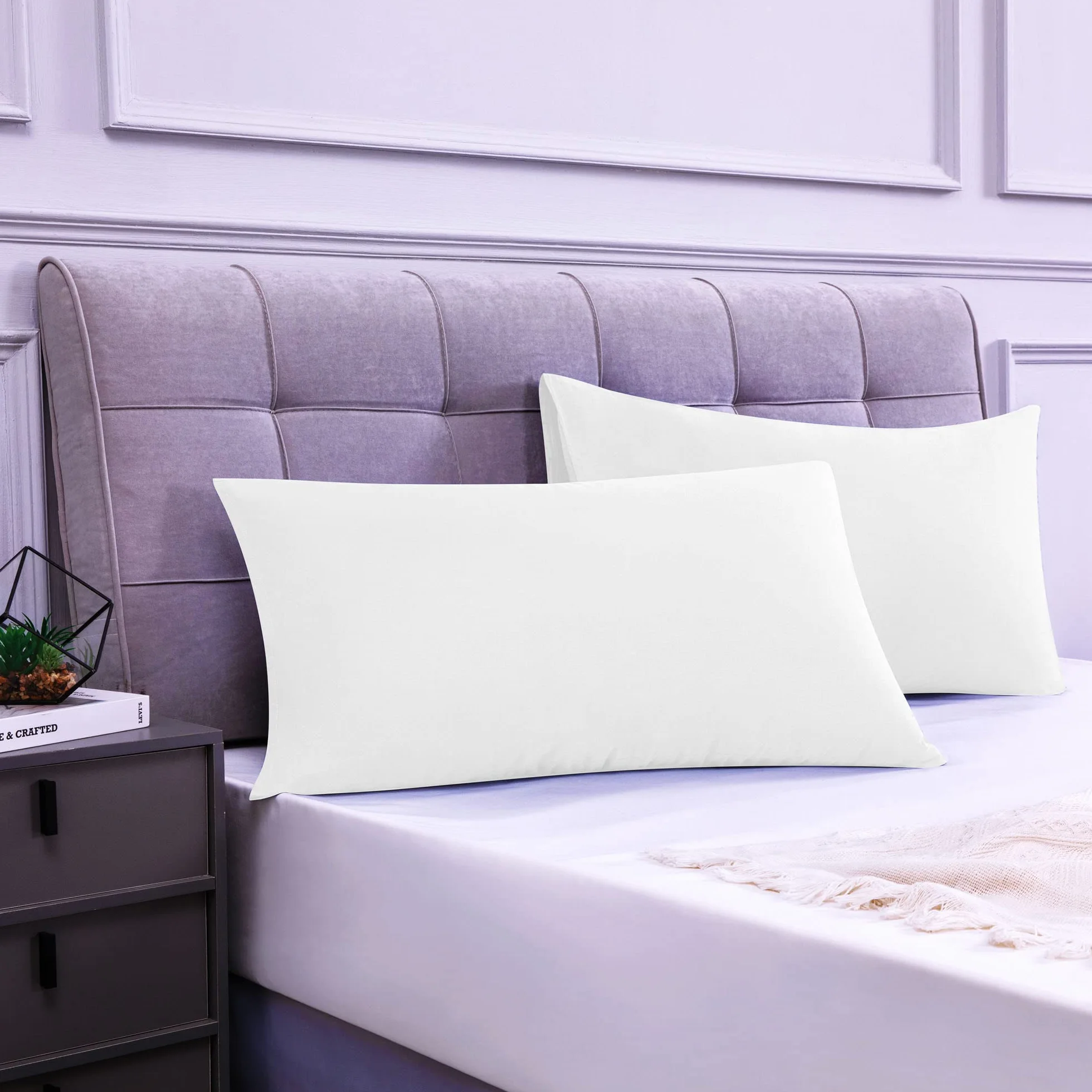 Federe Cuscini Letto Matrimoniale Cotone 50x80 cm 2 PCS, Oeko-TEX Premium Cotone 110GSM, Morbida Traspirante Ipoallergenica Bianco