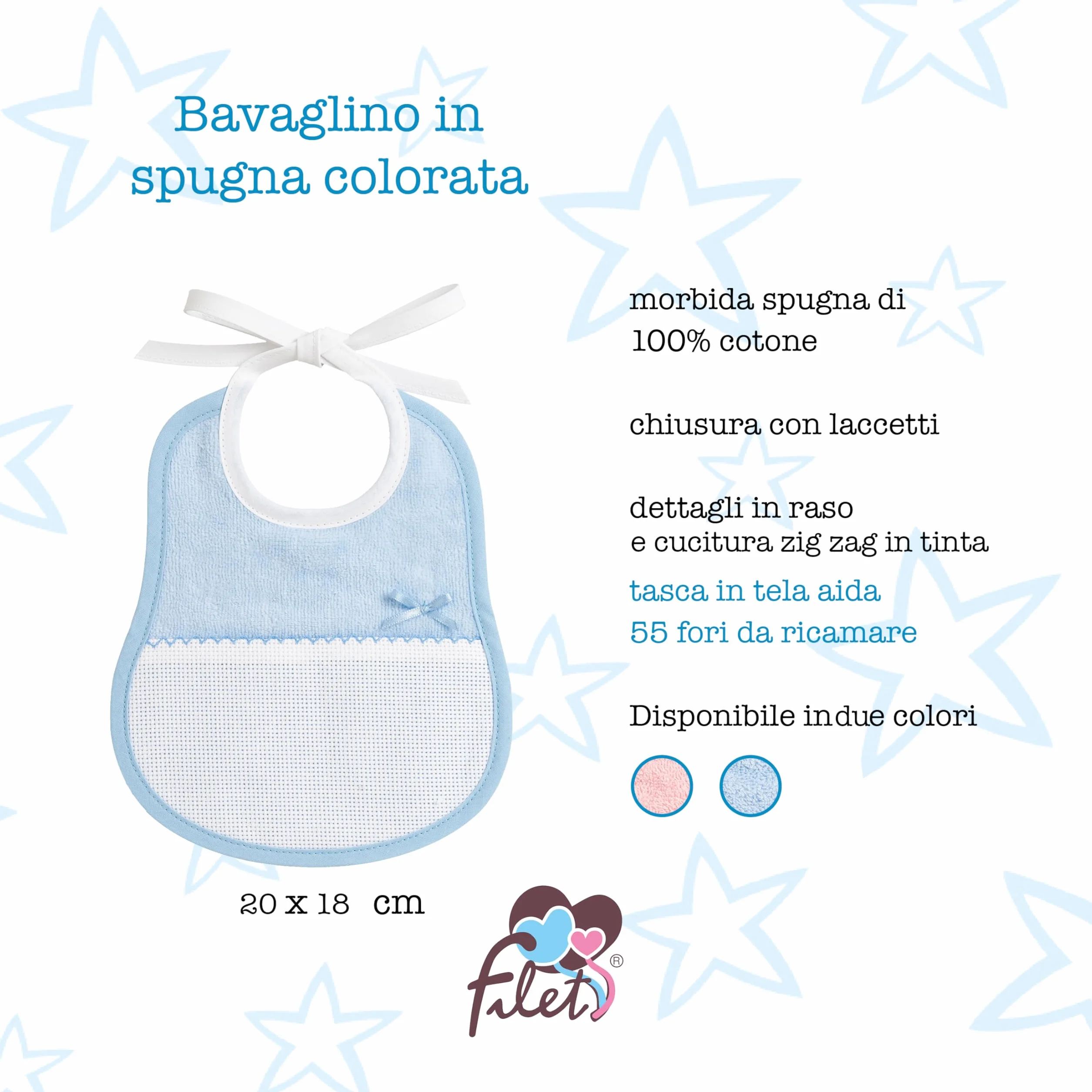 Bavaglino in spugna colorata con inserto in tela aida AMS1045