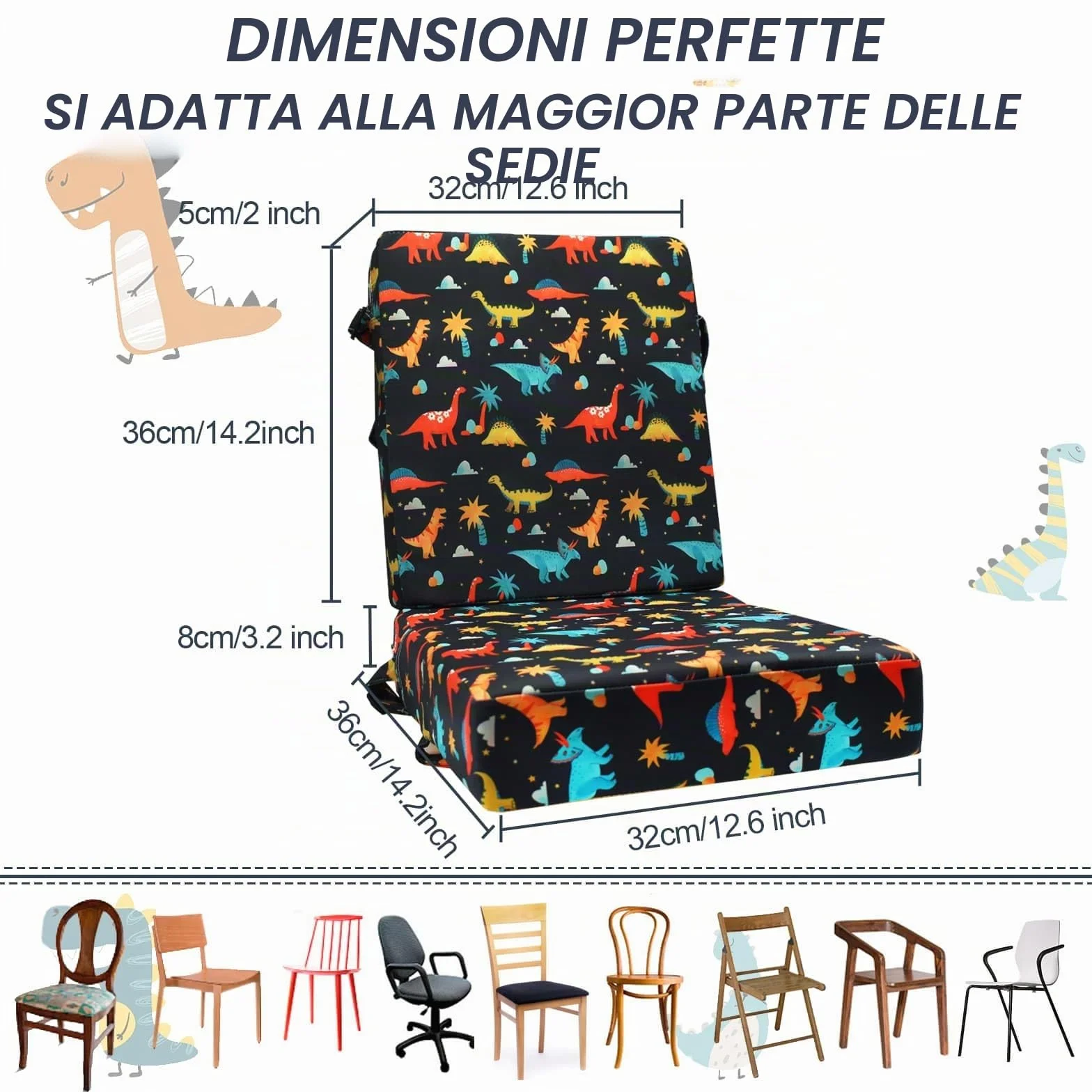 Rialzo Cuscino per Bambini 2 Pezzi, Cartone Animato Comodo Seduta Regolabile per Seggioloni Alza Sedia