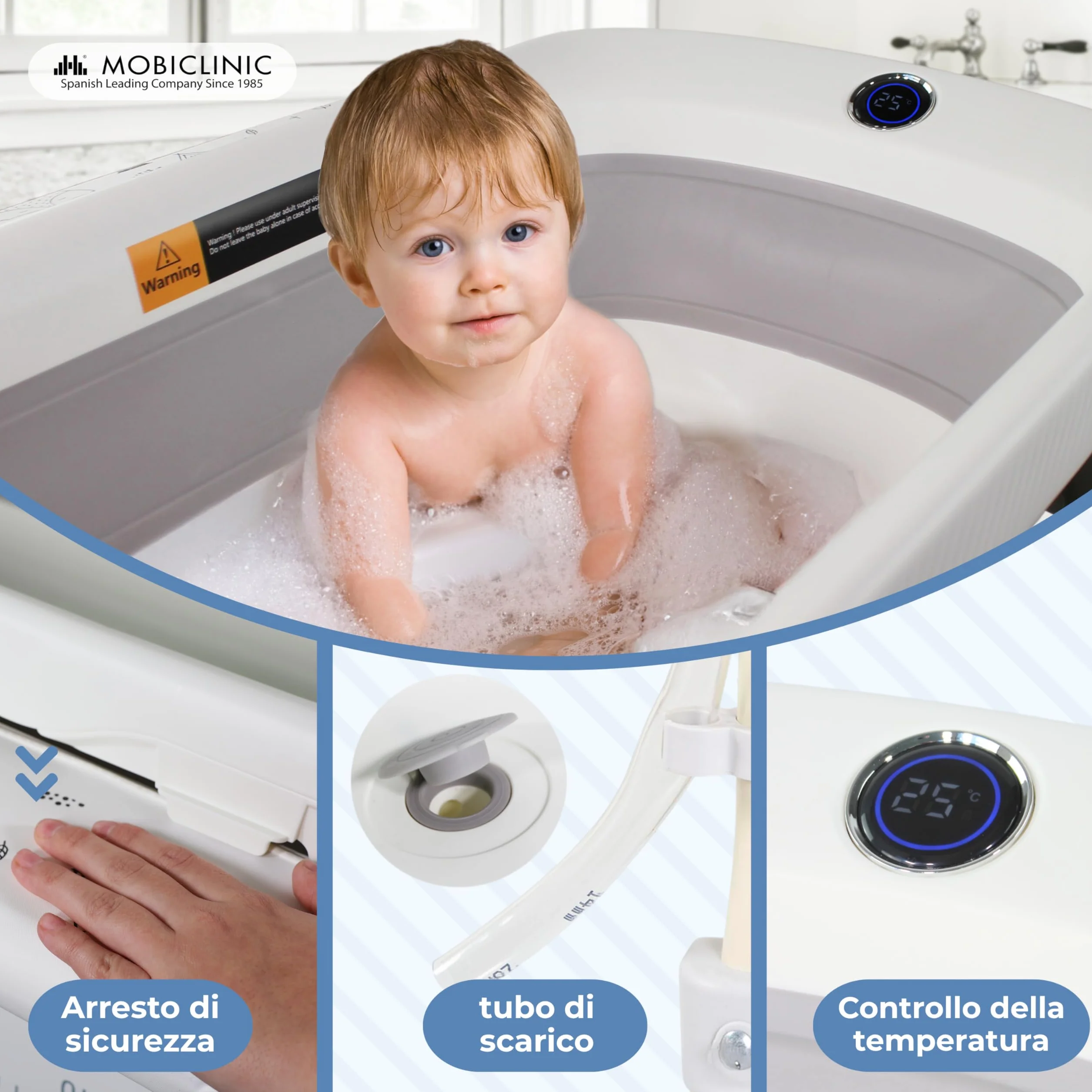 Mobiclinic Fasciatoio con vaschetta bagnetto 2 in 1, Regolabile 4 altezze, Fino a 50 kg, 0-36 mesi