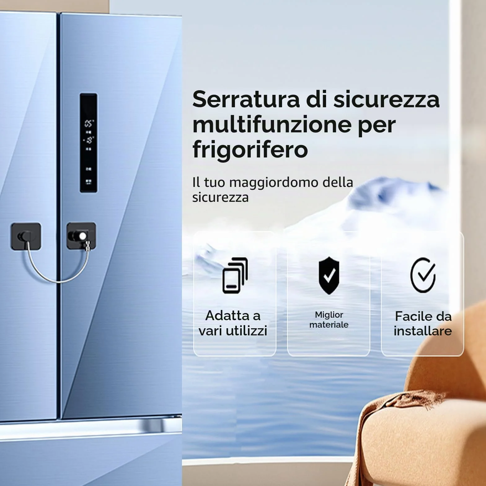 Blocca Bambini per Frigorifero e Cassetti 2 Pezzi, Chiusura Sicurezza con Adesivo Potente per Armadietto Armadio, A-Nero