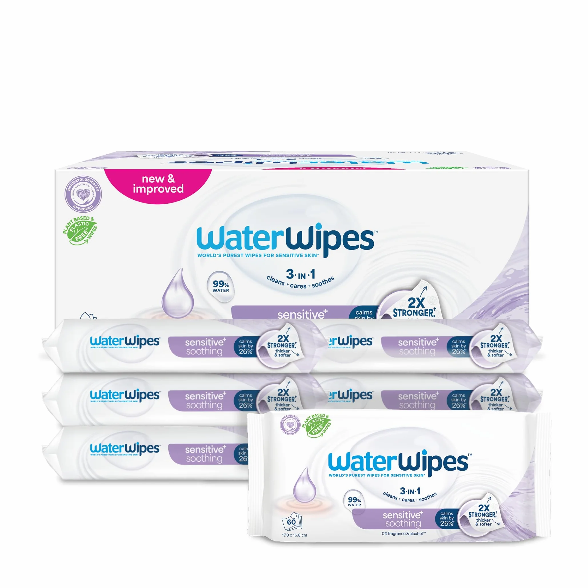WaterWipes Salviettine Lenitive 360 Pezzi 6 Confezioni Detergenti 99% Acqua Estratti Botanici Senza Profumo