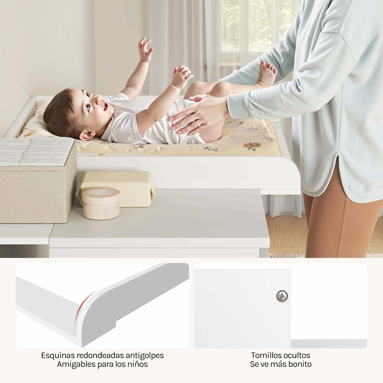 WOLTU Fasciatoio Neonato Universale per Cassettiera 3 Bordi Rialzati Profondità Regolabile 47-50 cm MDF 160x80x10 cm