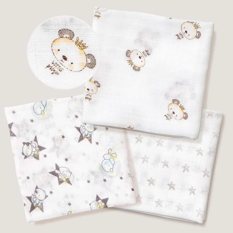 Interbaby Mussola Di Cotone Neonato Con Stampe Grigie 200 g